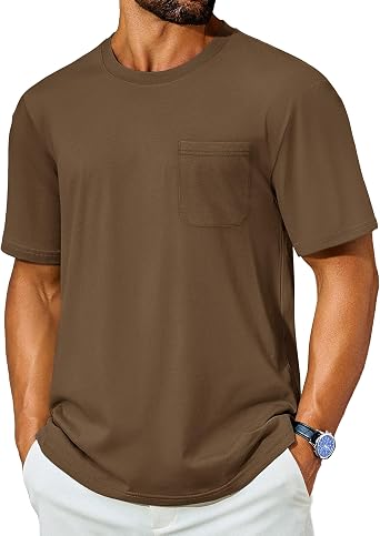 Cotrasen Mens T-Shirts Cotton Short Sleeve UPF 50+ Pocket Tee Shirts