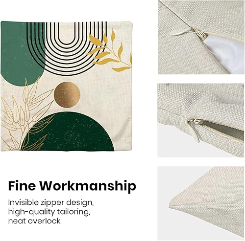 Miniatura 6 de Juego de 2 fundas de almohada bohemias de 18 x 18 pulgadas, estilo bohemio de mediados de siglo, color verde y dorado, fundas de almohada de lino de