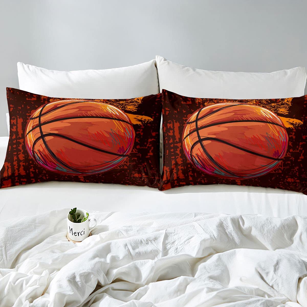 Juego de ropa de cama apasionado de baloncesto y ropa de cama deportiva para niños, niñas, adolescentes, pelota 3D, funda de edredón transpirable, ropa de cama negra y lino Super King