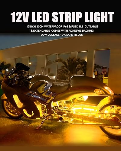 Miniatura 3 de Tiras de luz LED para coche de 12" Tiras de luz LED ámbar conectables para coches, motocicletas, carritos de golf, barcos, marina, impermeables,