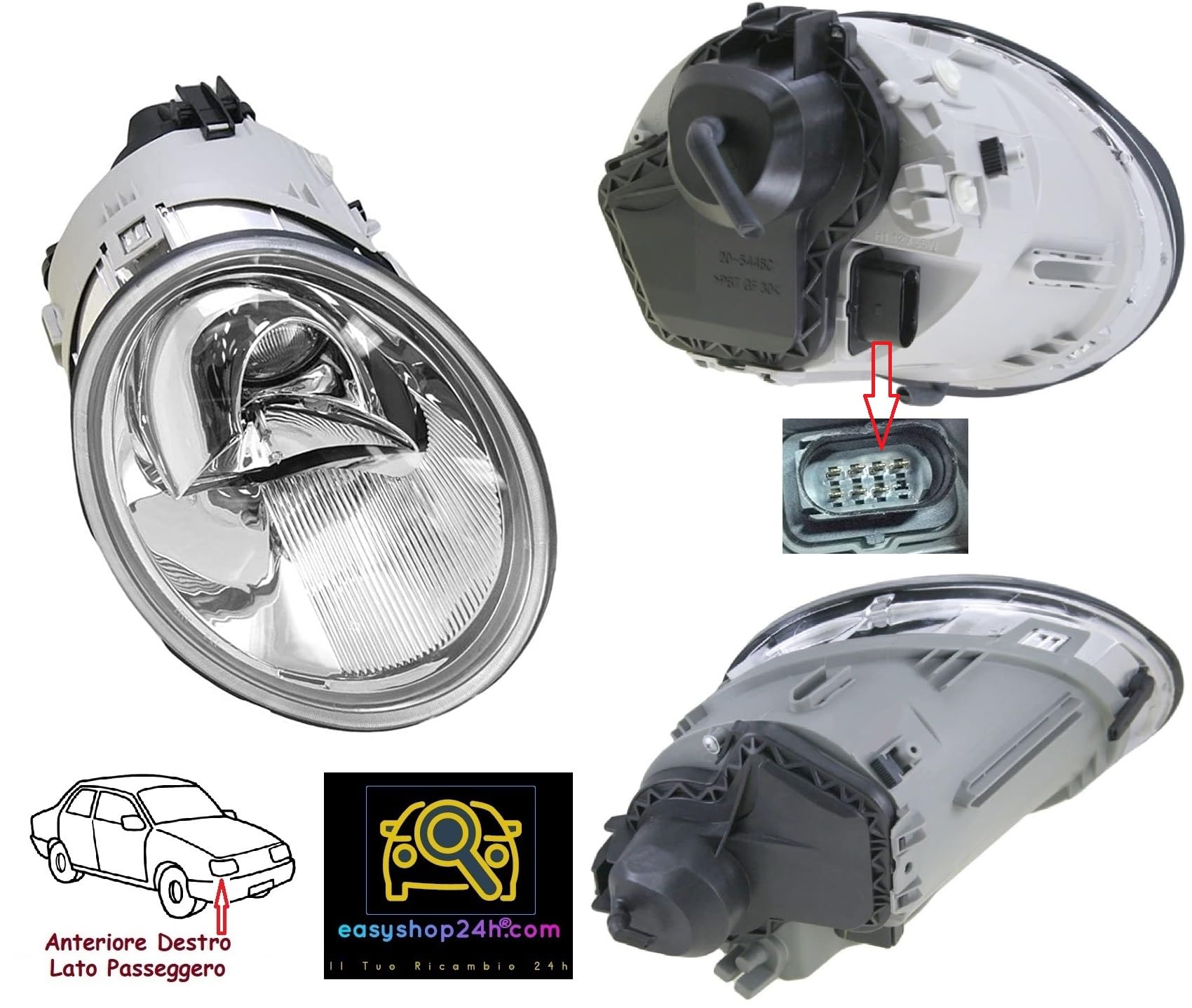 Set 2 Faro Fanale Proiettore Anteriori Compatibili per New Beetle 1998-2004 H1/H1 Destro e Sinistro Predisposti per Regolazione Elettrica