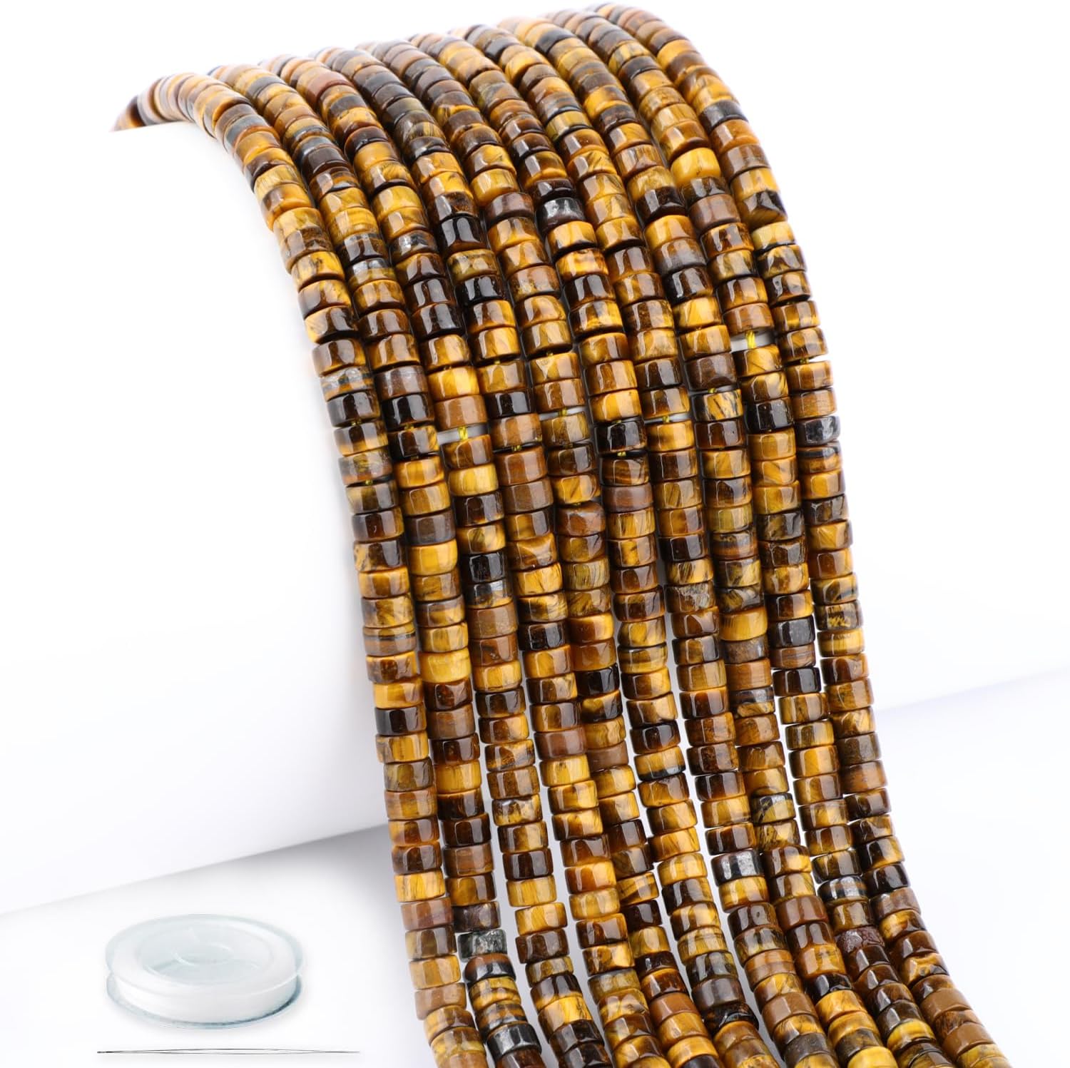 Natural Yellow Tiger's Eye Heishi Spacer Beads Loose Semi Precious Flat Round Gemstone Disc Shape Stone for Beading Jewelry Making 4x2mm 15.5"