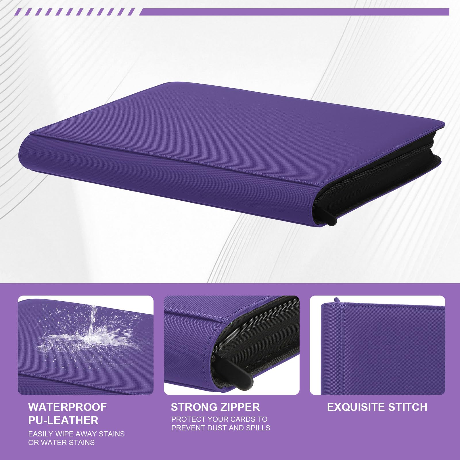 Classeur à chargement par le haut, peut contenir jusqu'à 288 cartes, classeur à 9 poches avec pochettes pour étuis rigides de 7,6 x 10,2 cm (9 violet6)