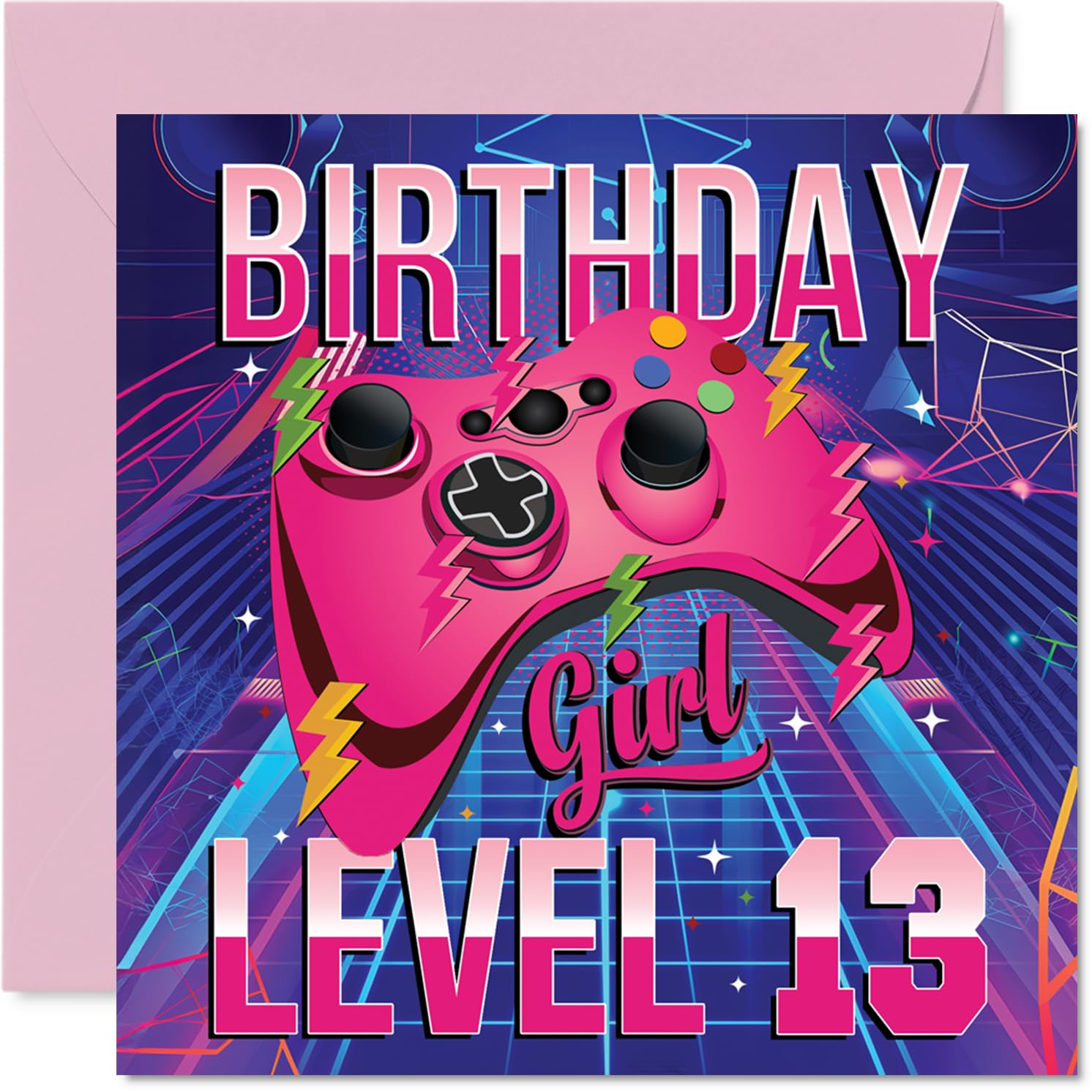 13th Birthday Cards for Girls - Gamer Level - Happy Birthday Card for 13 Year Old Girl Niece Great Niece Daughter Cousin, 145mm Bday Greeting Cards