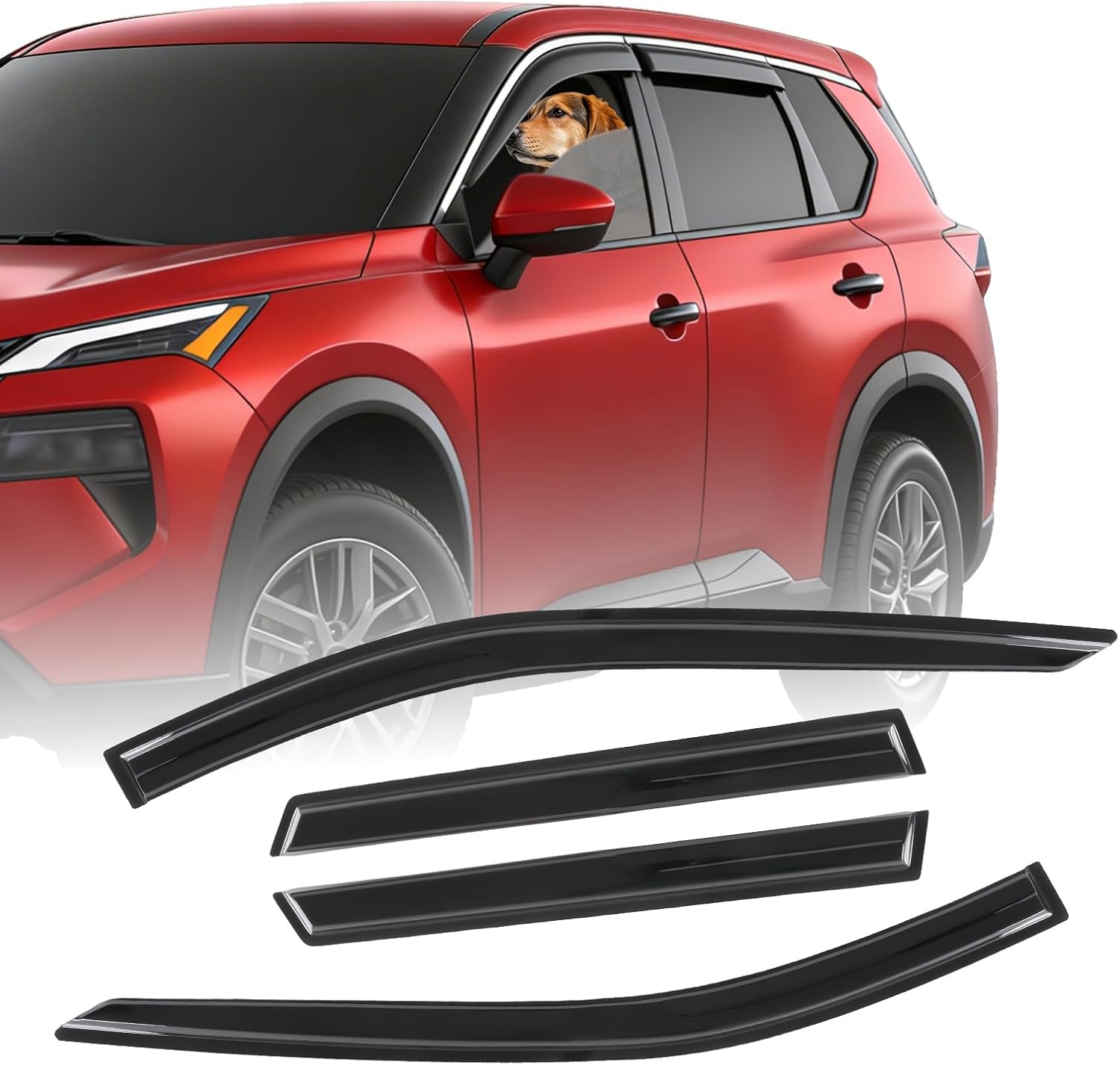 Out-Channel Window Rain Guards for Nissan Rogue 2021-2025 Window Visor Black Rain Shields Deflectors for Rogue Accessories S SV SL 4PCS (for 21-25)