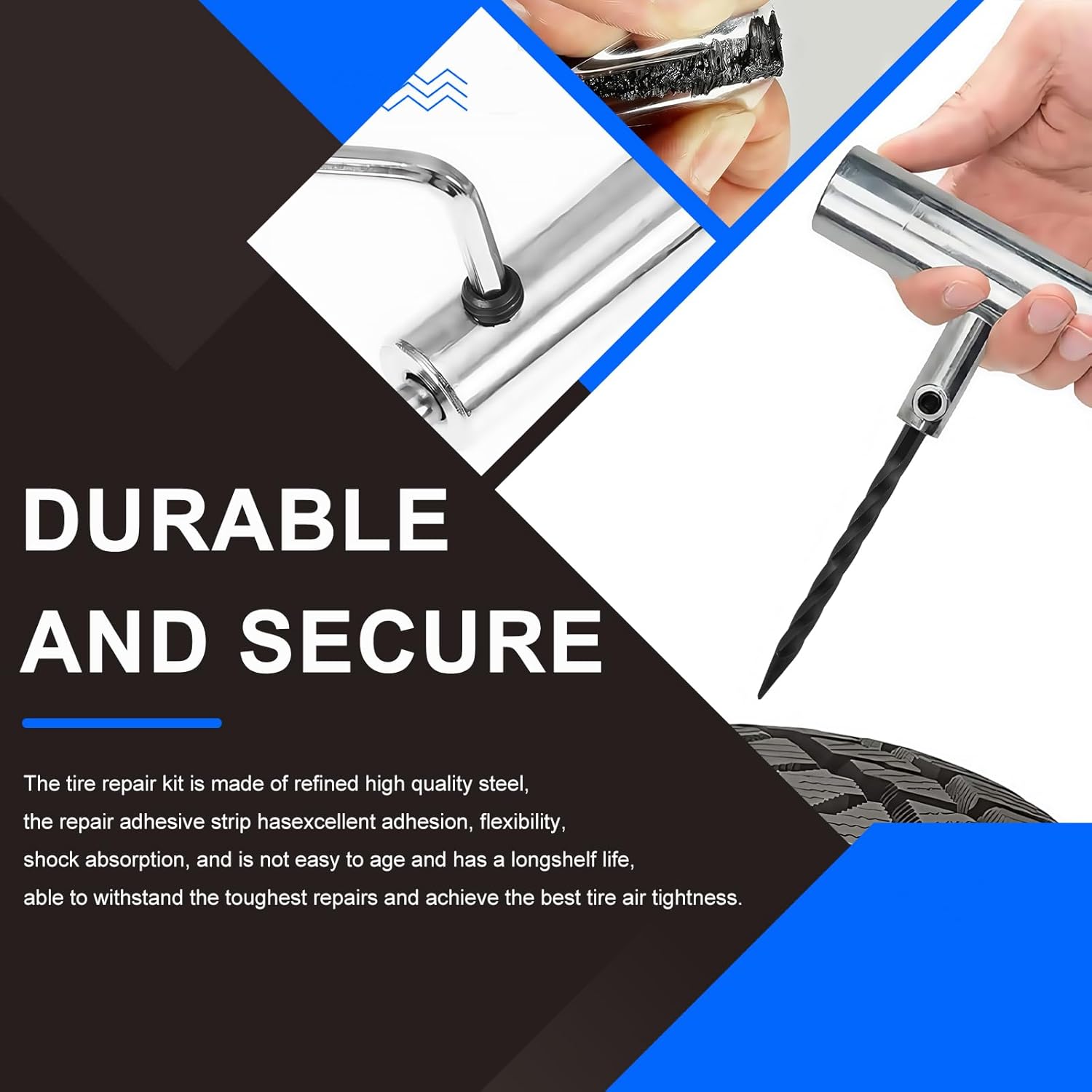 Heavy Duty Tire Plug Kit - 67 Pcs Professional Tire Repair Kit with Plugs for Car, Truck, SUV, Motorcycle, Semi Truck, Tractor, RV & ATV - Tire Repair Tools to Fix Punctures