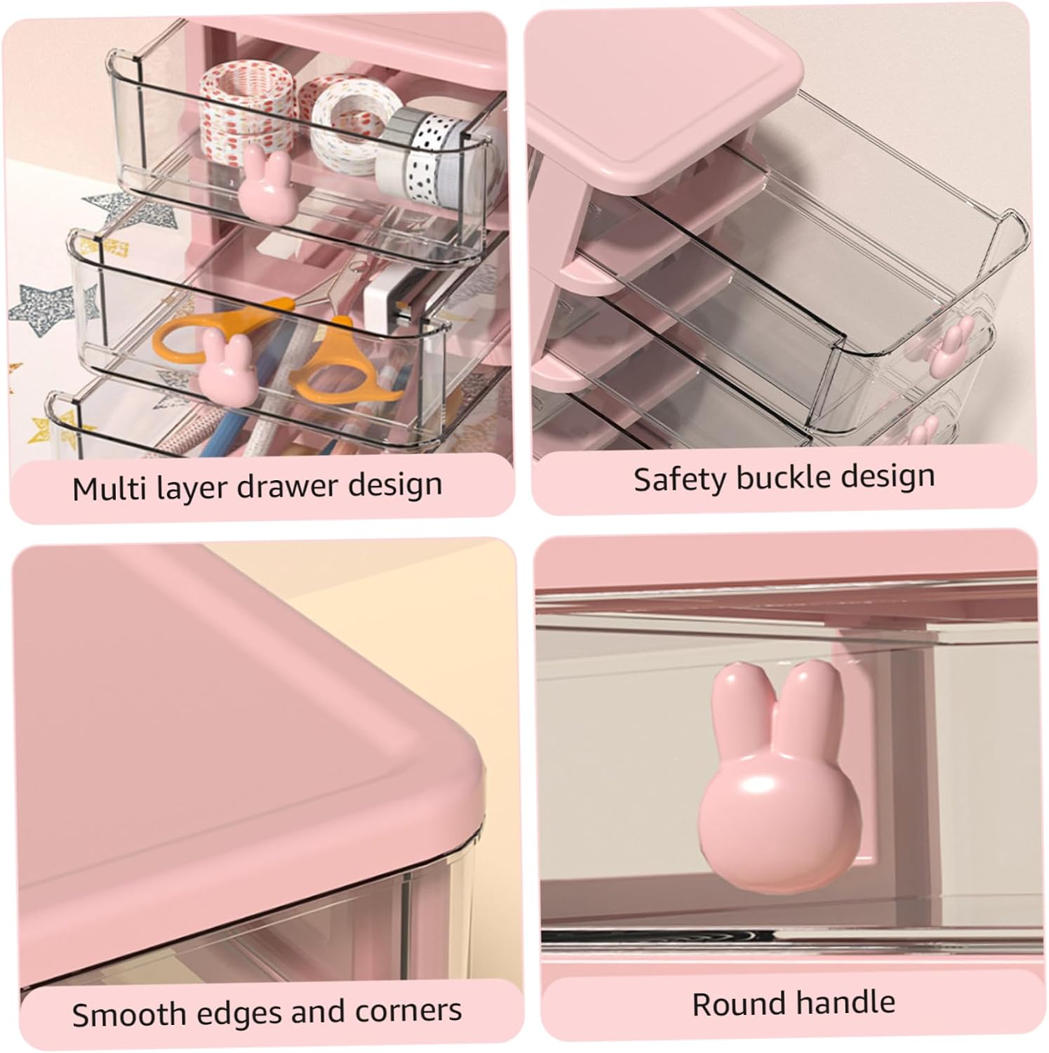 Kawaii Makeup Organizer Kawaii Desk Organizer with Drawer, Pen Holder Storage Box for Desk Stationery Multifunctional, Cute Box for Office, School, Home, Ka image 4