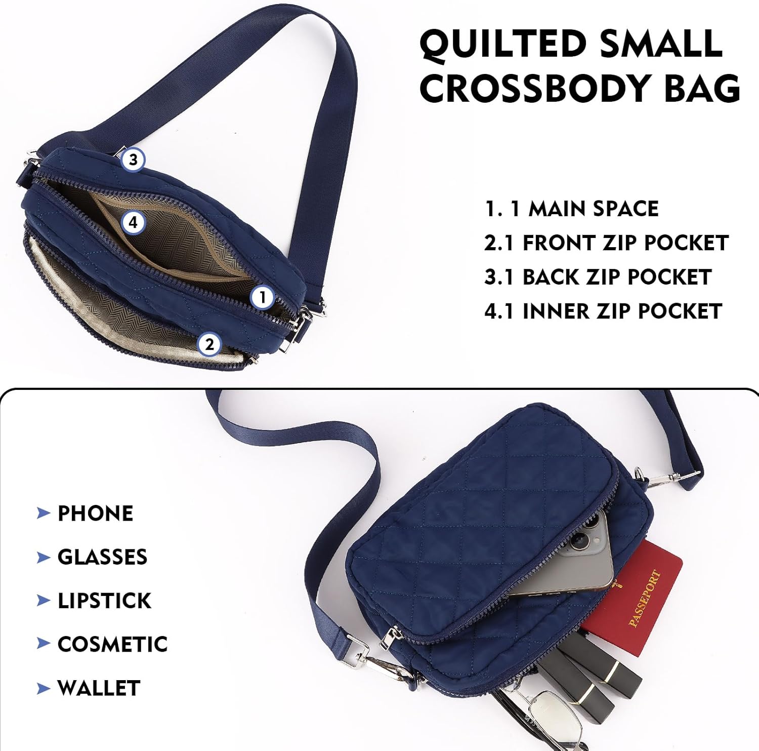 Crossbody Bags for Women Quilted Puffer Small Crossbody Puffy Purses Shoulder Handbag Crossbody Bag for Women Travel - Image 4