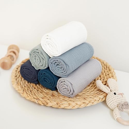 Miniatura 4 de Konssy - Juego de paños de muselina para eructos de bebé, unisex - 6 unidades grandes, 100 % algodón, ropa para eructos para recién nacidos, bebés
