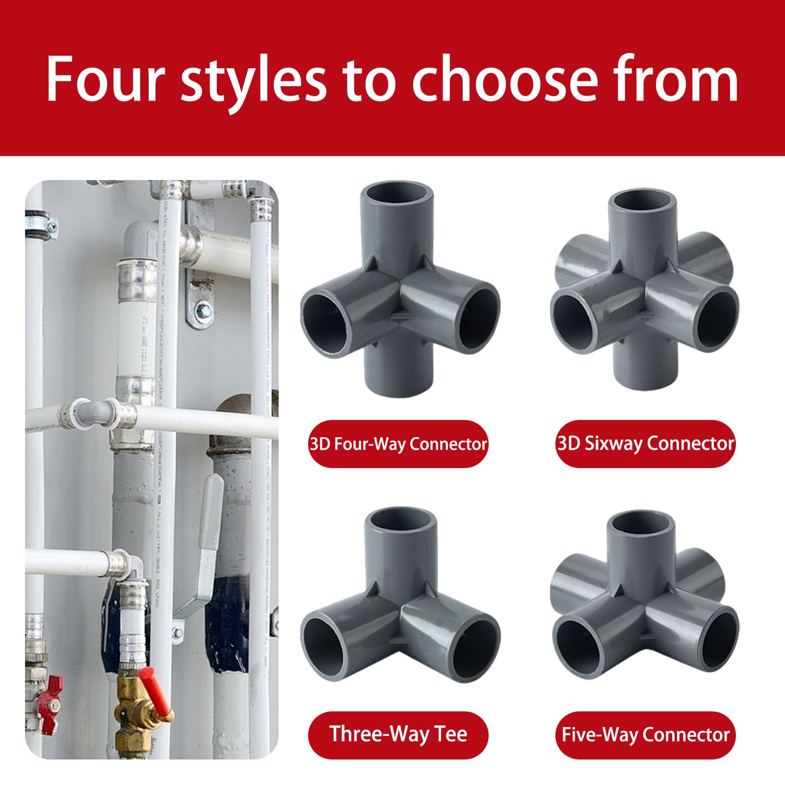 Adaptadores y Accesorios de tubería de PVC, Material plástico Duradero para riego de Jardines y proyectos de Agua de Bricolaje en el hogar 5-Way PVC Fitting_20pcs 2"