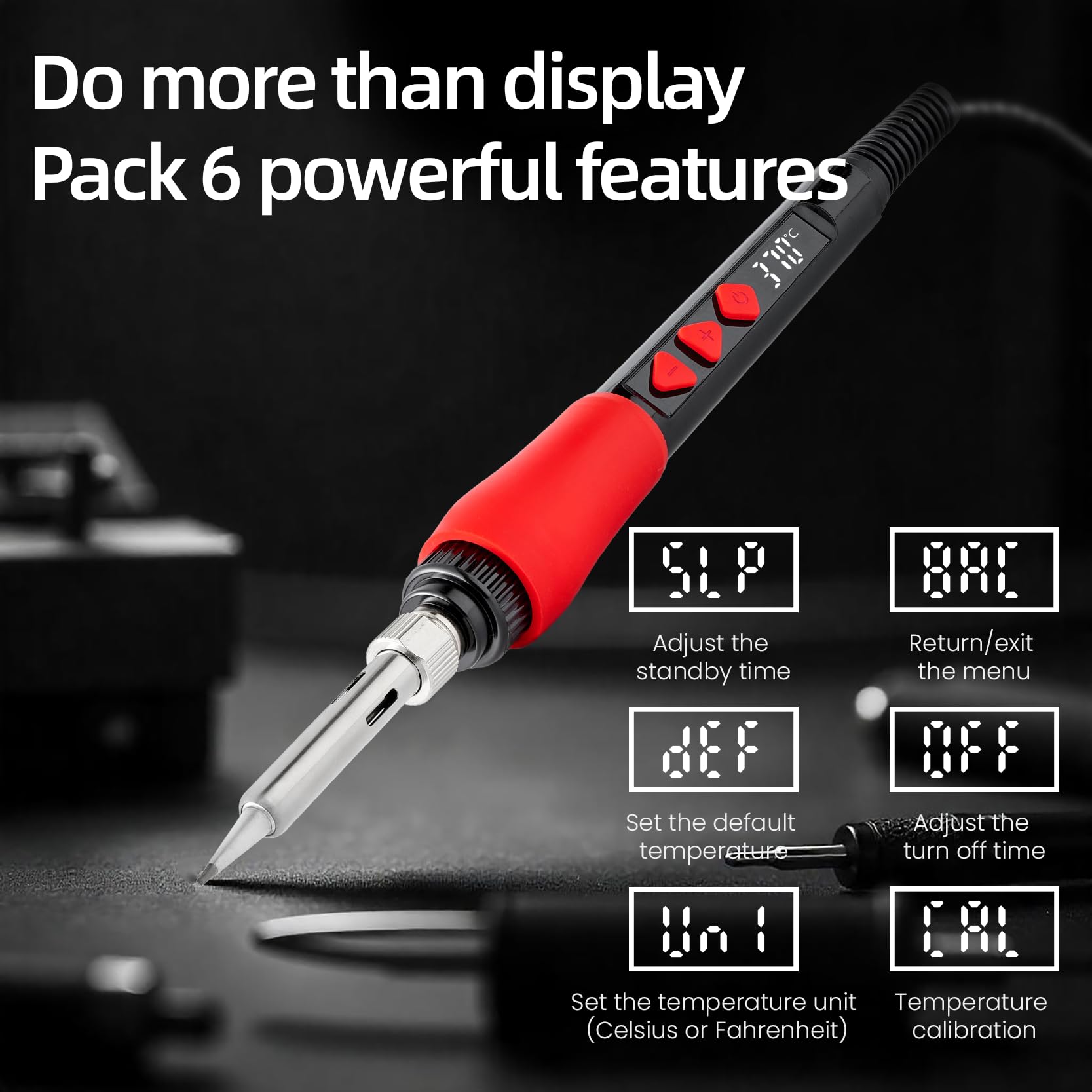 Soldering Iron Kit, 60W LED Display Digital Solder Pen, 5 Replaceable Tips, 21-in-1 Fast Heating with Solder Wire, Stand, Desoldering Pump, for Electronics Repair Hobby DIY 120V US Plug from Plusivo — Amazon image 8