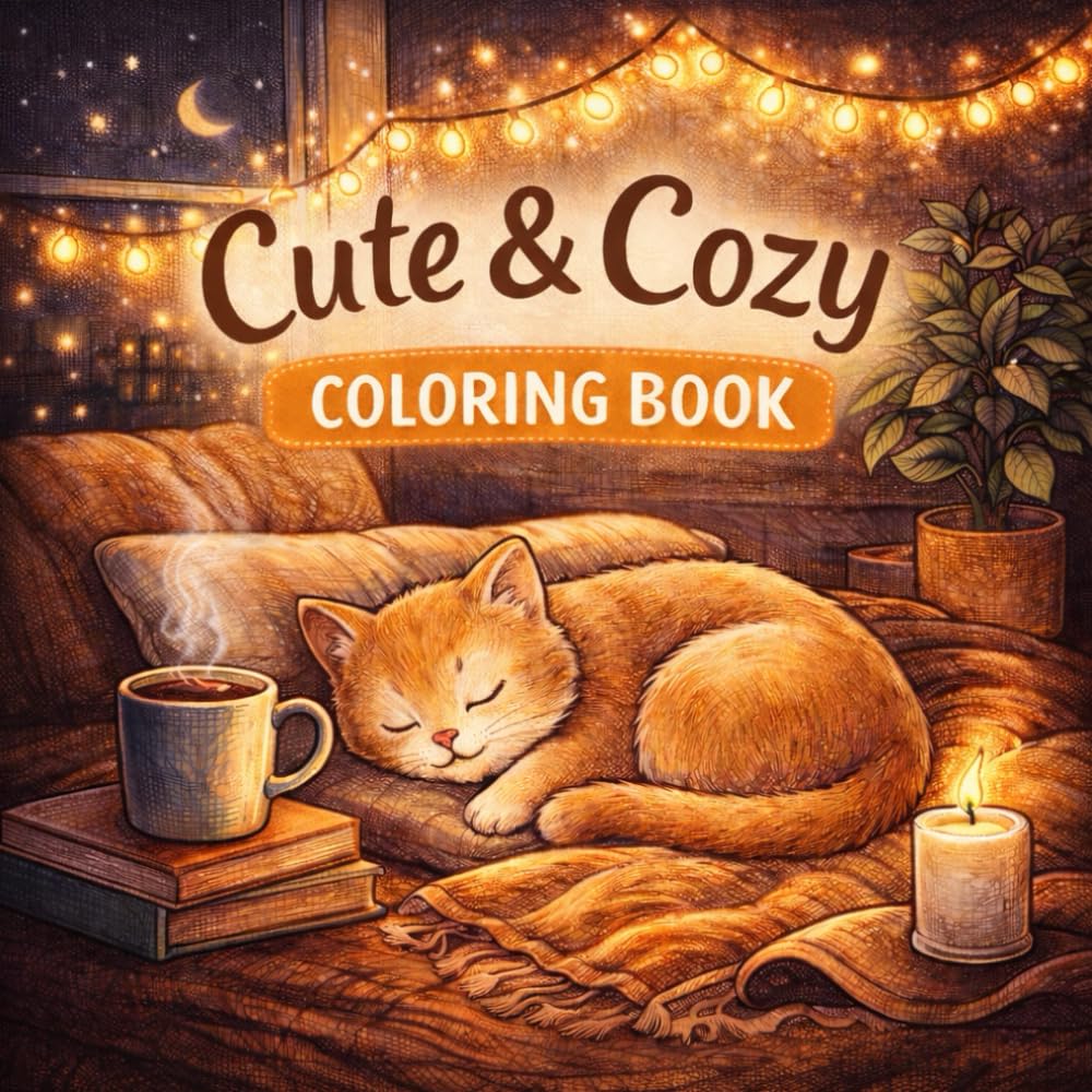 Cute & Cozy Coloring Book: A Bold and Simple Comfort Aesthetic Coloring Book with Relaxing Cozy Home Scenes for Stress Relief