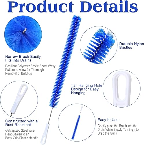 Miniatura 3 de 2 cepillos limpiadores de drenaje de 15 pulgadas, mango extra largo, cepillo limpiador de botellas para limpiar cepillo de drenaje, cepillos de