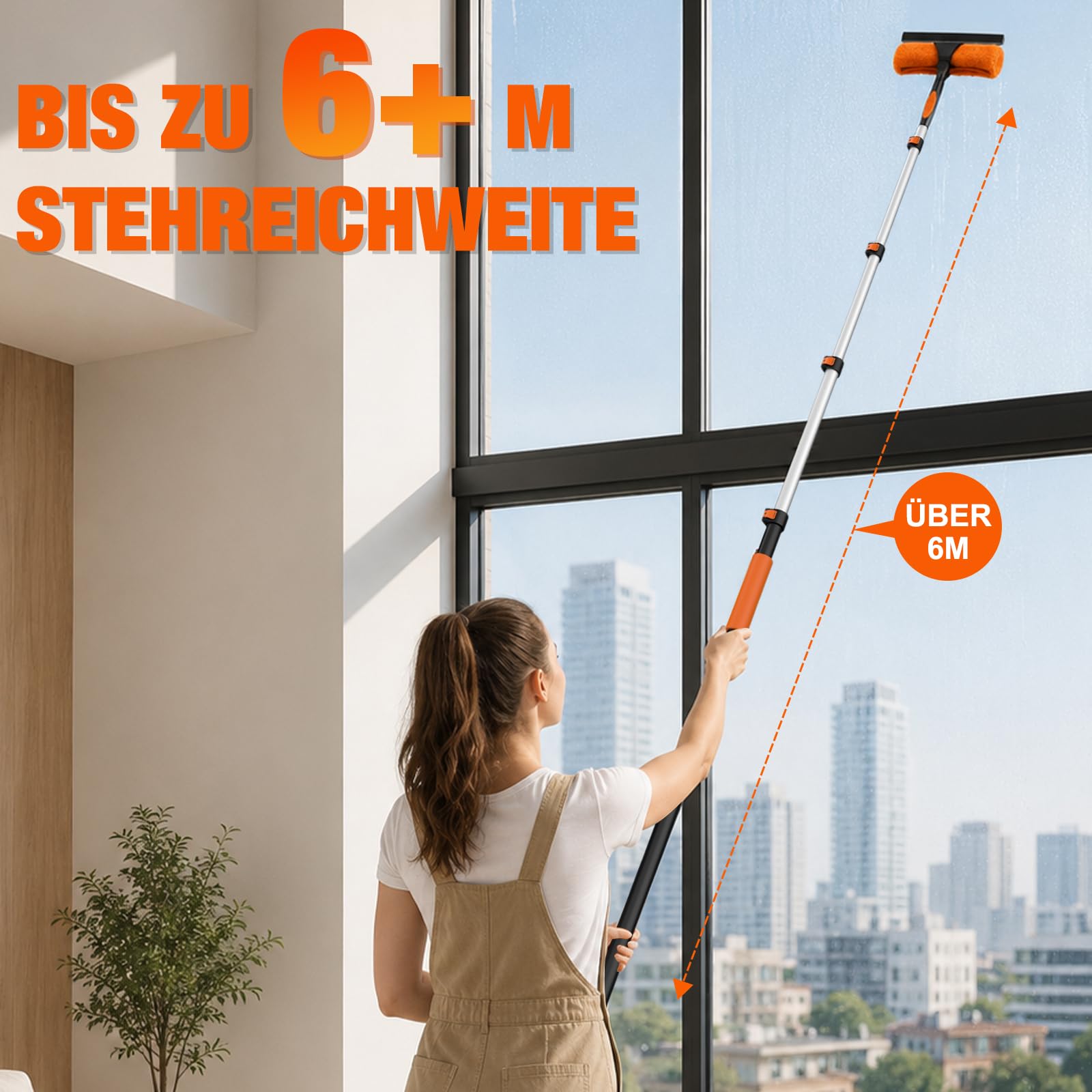 LAANPOLE 6m Fensterputzer Teleskop, 2-in-1 Fensterabzieher für die Fensterreinigung, Fensterwischer mit Teleskopstiel ür den Außen- und Innenbereich