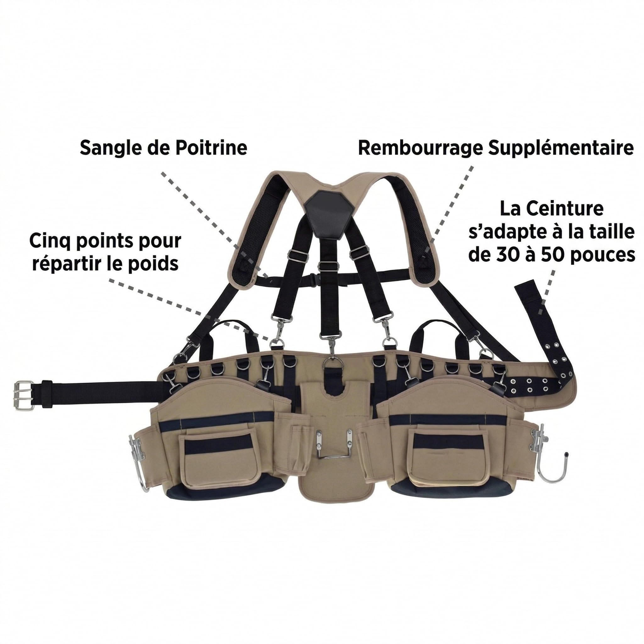 F Fityle Ceinture Porte-Outils avec Bretelles, Ceinture Porte-Outils en Oxford avec Multi-Poches, Sac de Travail Utilitaire Respirant, Organisateur d'Outils pour Travaux Extérieurs,Plomberie et Jardin
