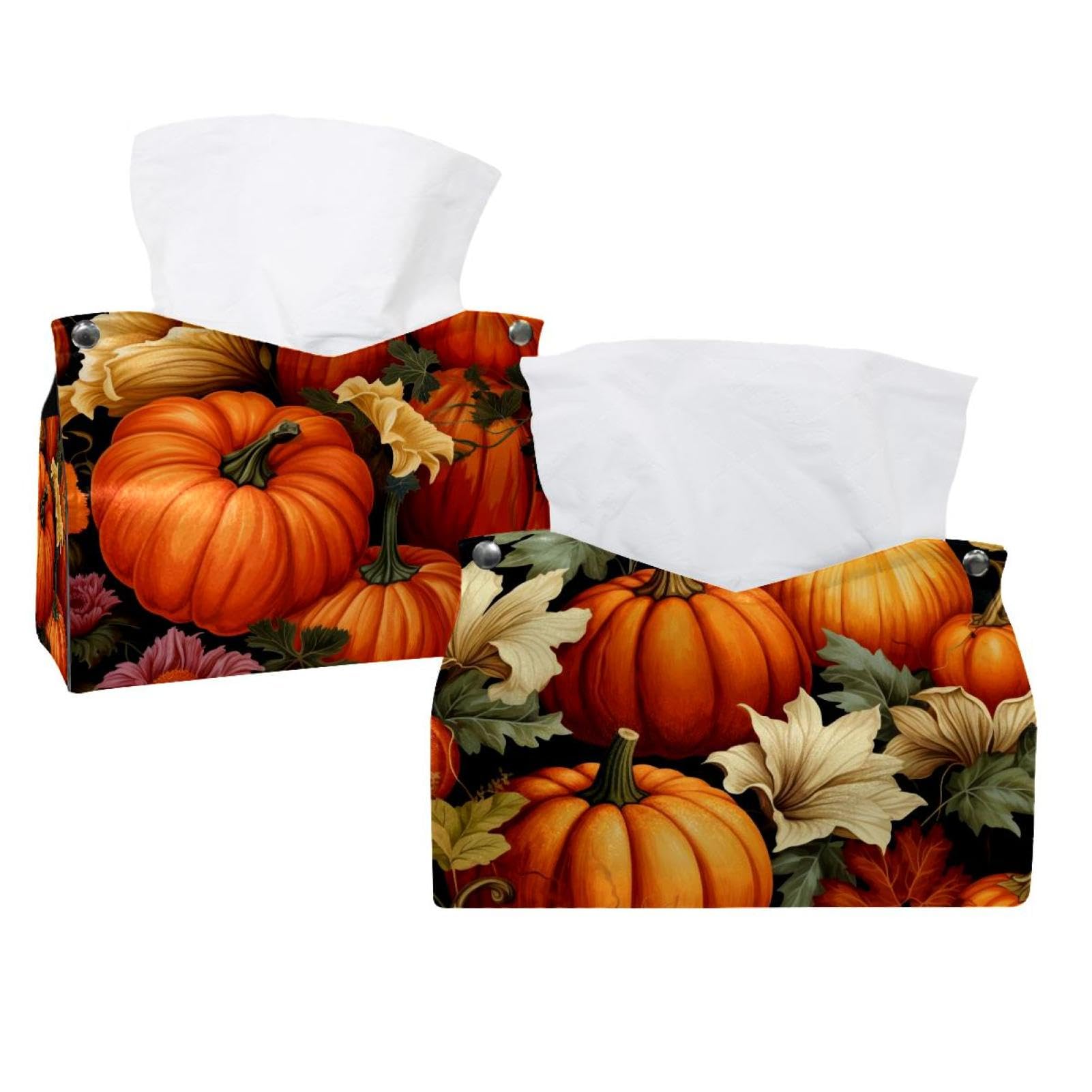 Boîte à mouchoirs en cuir citrouille (lot de 2) pour commode et salle de bain