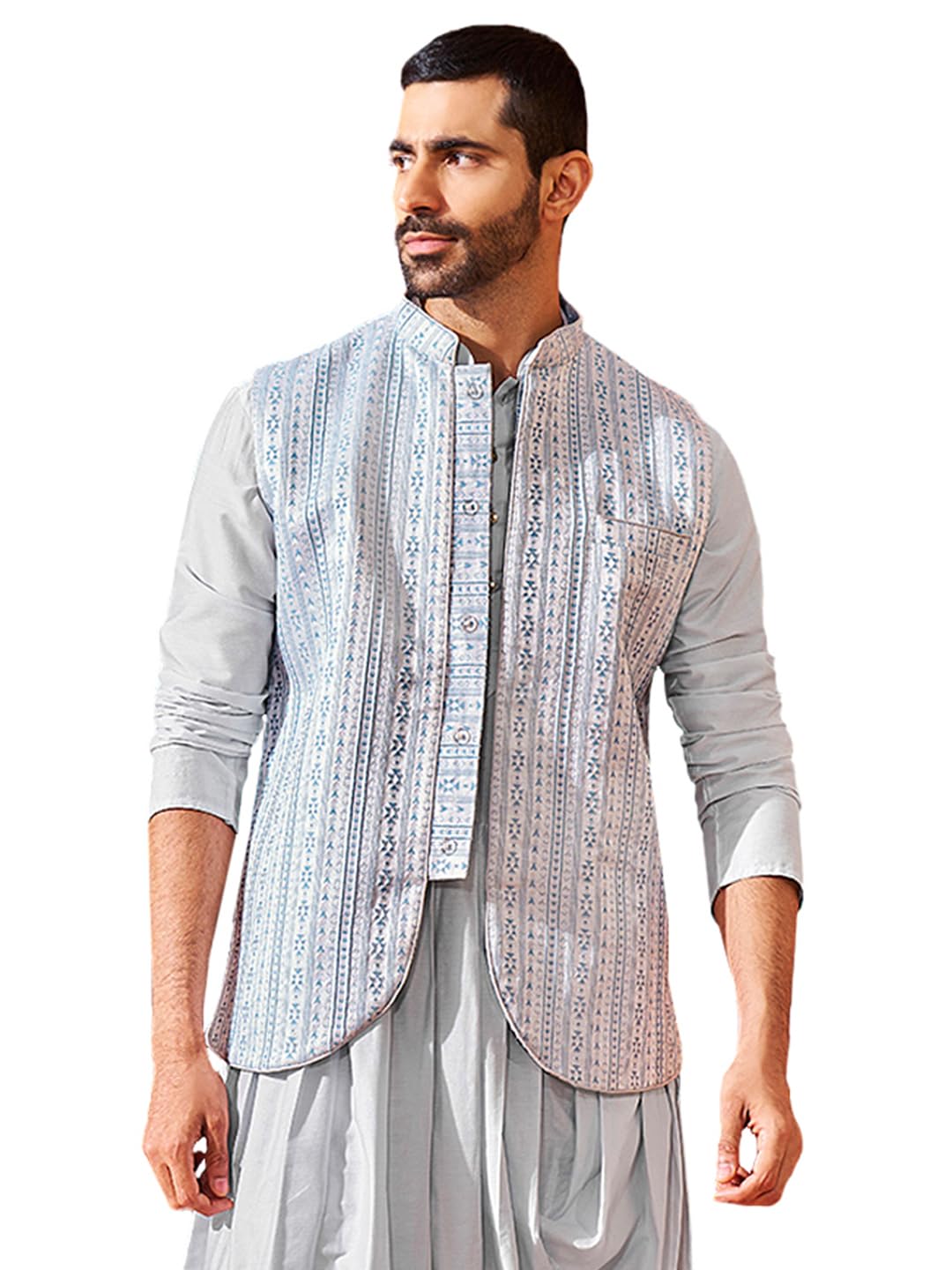 vastramay Men's - Nehru Jacket, Silk Blend Jacquard Nehru Jacket for Men, Traditional Indian Festive & Ethnic Wear | Perfect for Navratri-picture-32