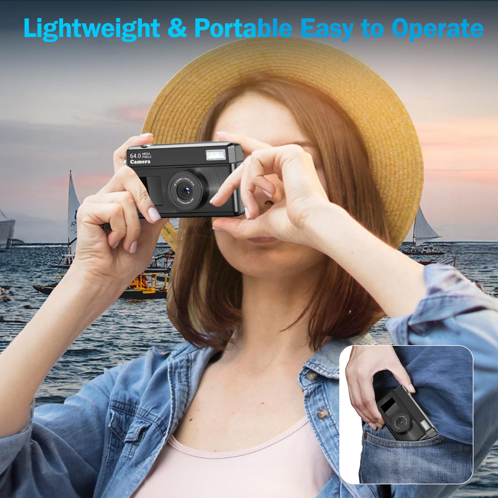 Appareil Photo Numérique, 4K 64MP Autofocus Appareil Photo Compact, Écran IPS 2,8", Digital Caméra avec Carte 32GB, 18X Zoom et Anti-Vibration, Camera pour Vlog Adolescents Adulte Débutant