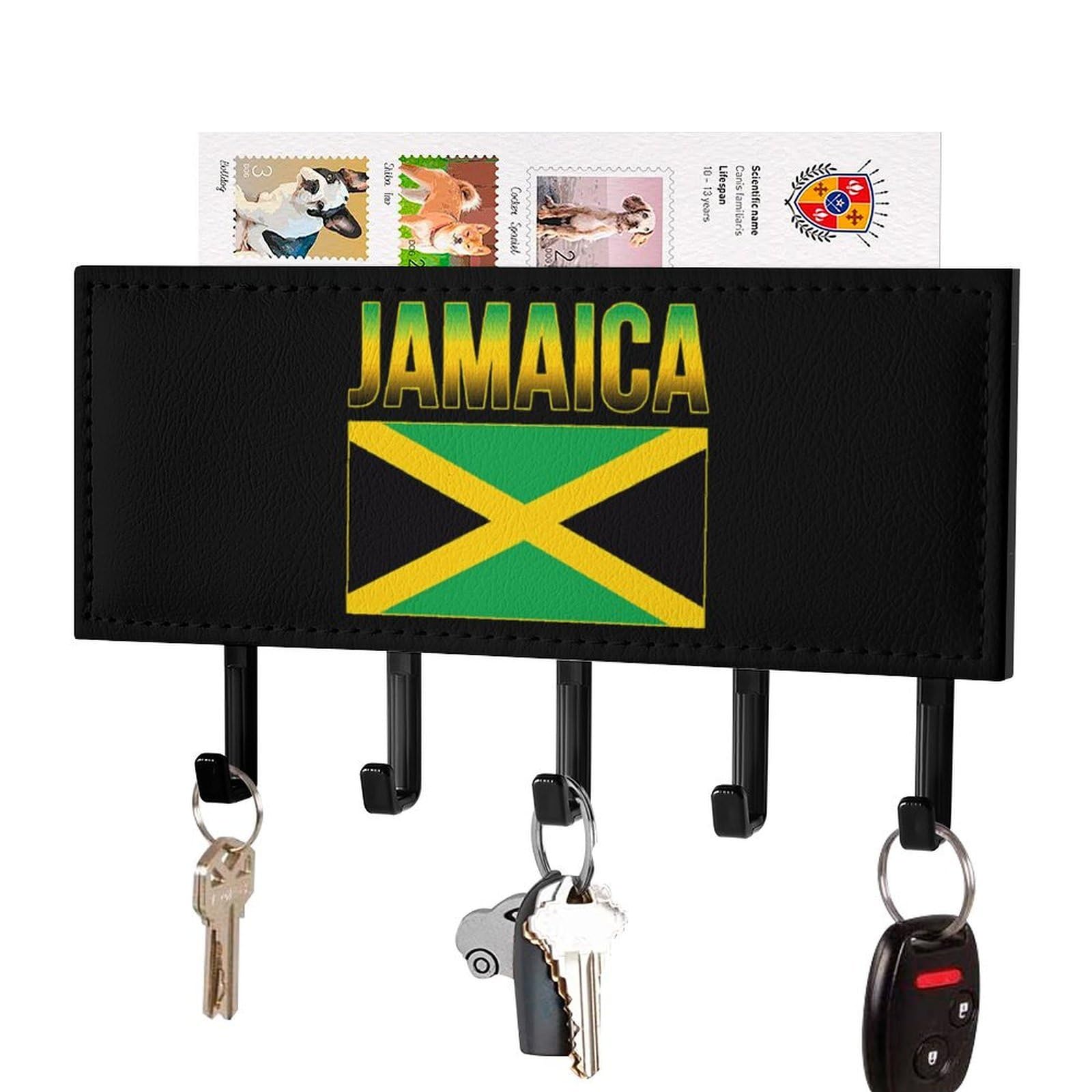 NCLQVJXZKHW Jamaican Flag Key Holder with 5 Hooks Key Hooks Wall Mounted Key Racks Key Hanger Organiser Shelf