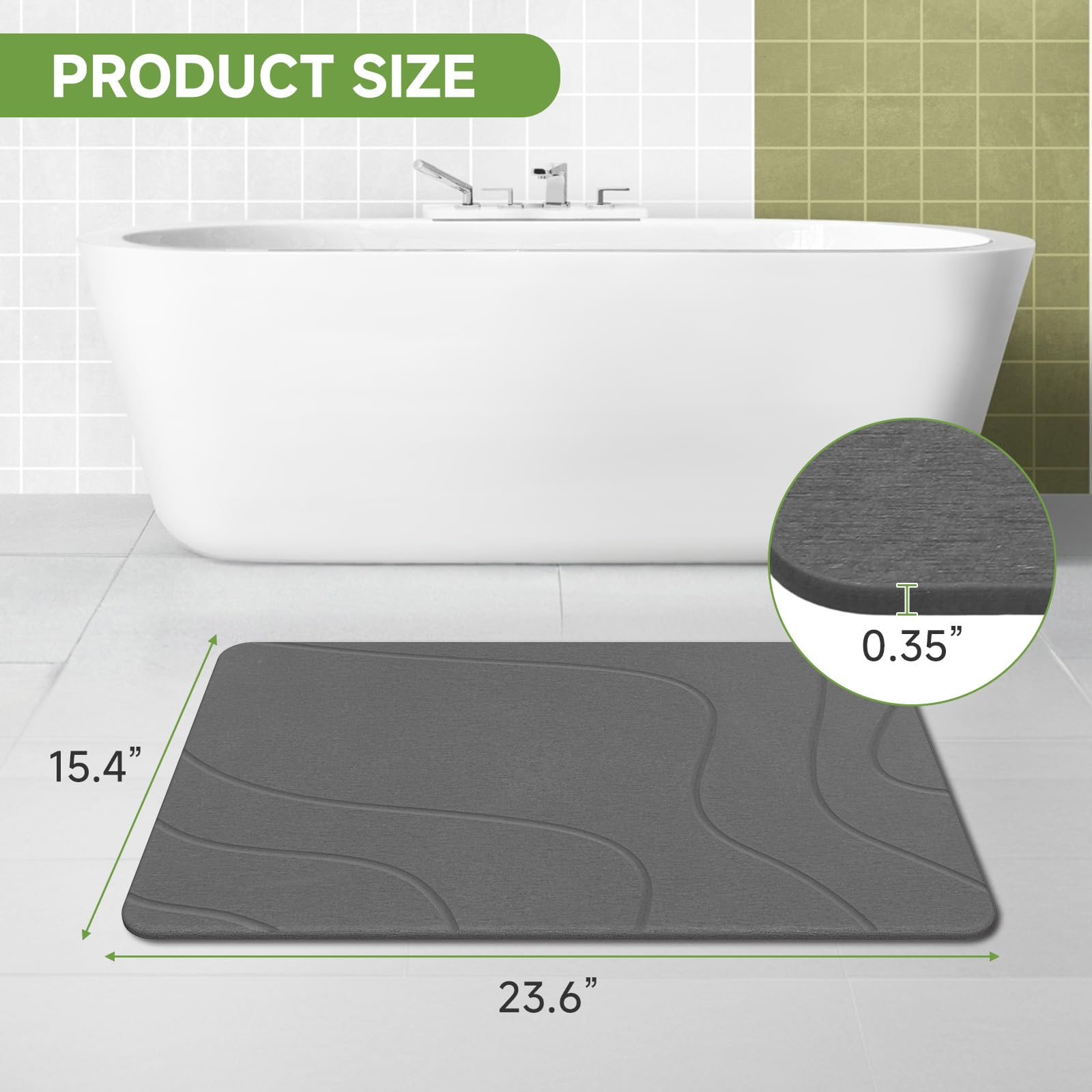 Liyarya Stone Bath Mat, Diatomaceous Earth Stone Shower Mat for Bathroom, Absorbent Bath Mats, Non-Slip Barhroom Floor Mat, Quick Dry, Easy to Clean, 23.6 x 15.4