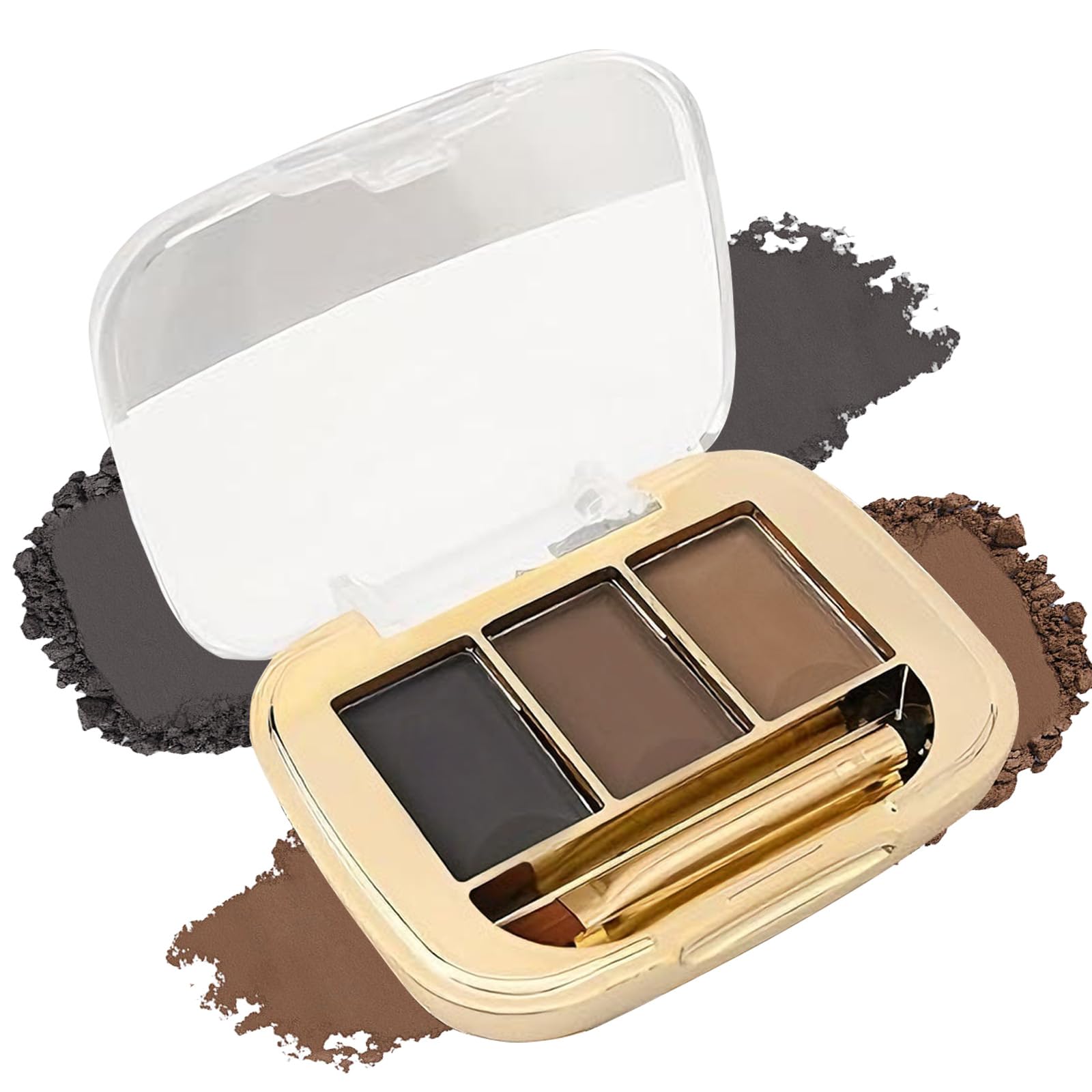 Three-Shade Eyebrow Powder Palette, 3-Color Defining & Filling Kit With Dual-Ended Brush In Light
