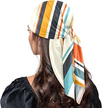 Light Blue Stripe Head Scarf for Women Fashion Hair Sleeping Wraps 35" Large Square Bandana Neck Scarf