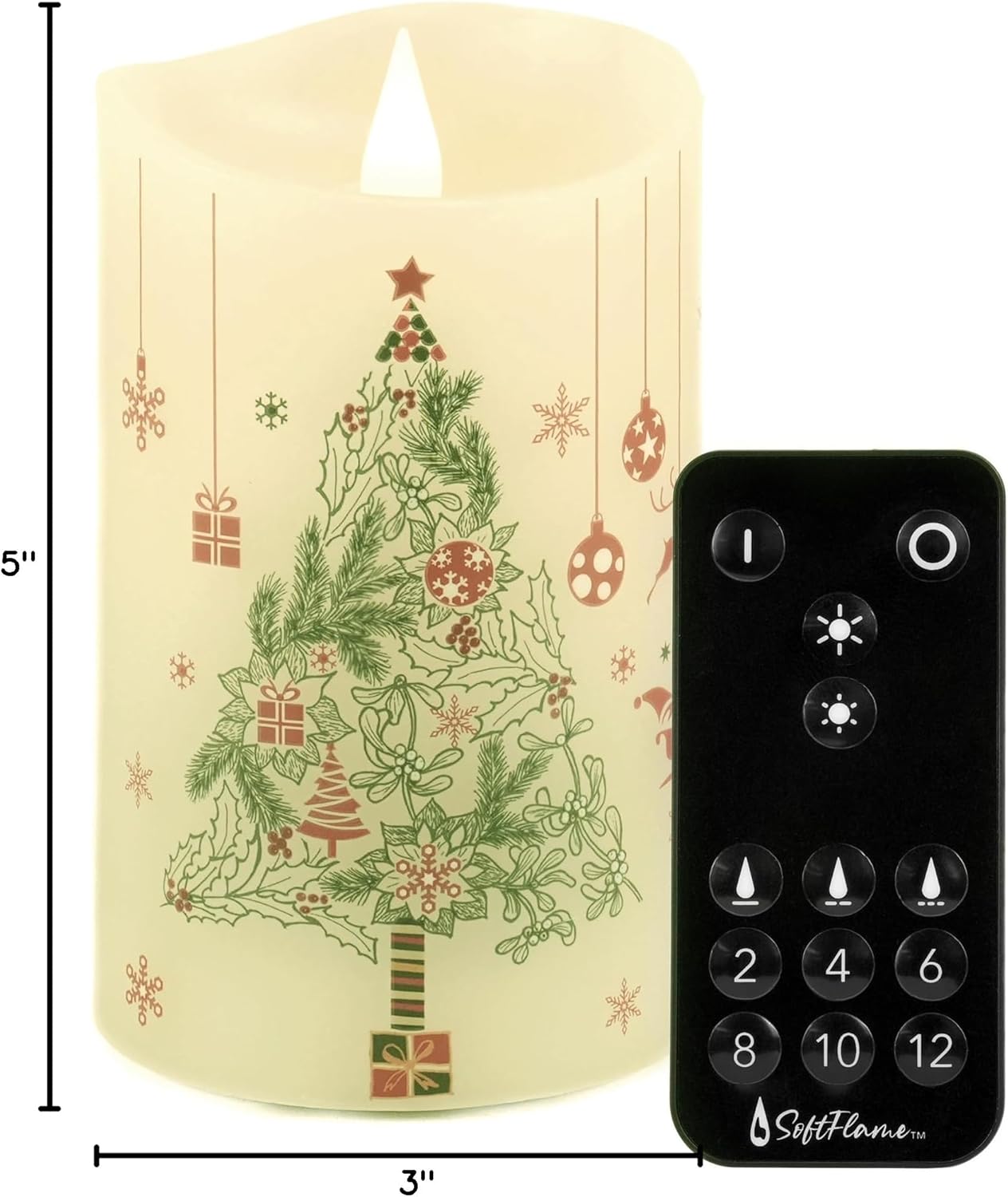 Christmas Flameless Candles with Remote Control, 3"x 5"Battery Operated Flickering 3D Wick Real Wax Pillar Christmas Gift Tree Candle - Image 10