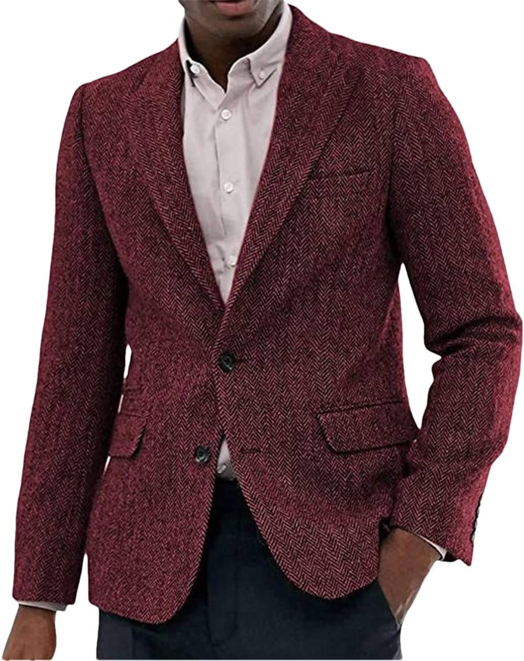 Haitpant Men's Suit Tweed Jacket Wool Herringbone Waistcoat Slim Fit Wedding Groomsmen Casual Business Jacket