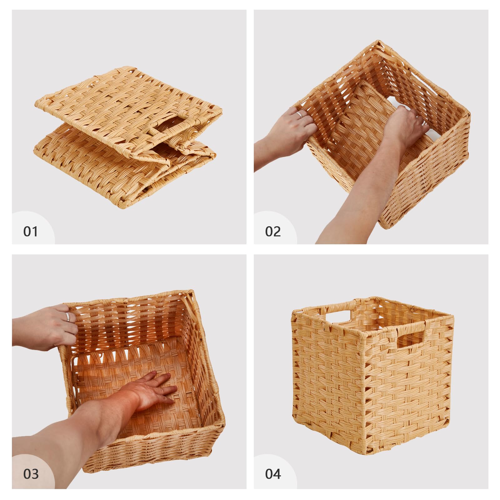 Mangata 31 cm große Aufbewahrungskörbe, Rattan-Effekt, geflochtenes Polyrattan-Material, Schrank-Organizer, 31 x 31 x 31 cm, Anti-Schimmel, leicht zu reinigen (Popcorn, 4 Stück)
