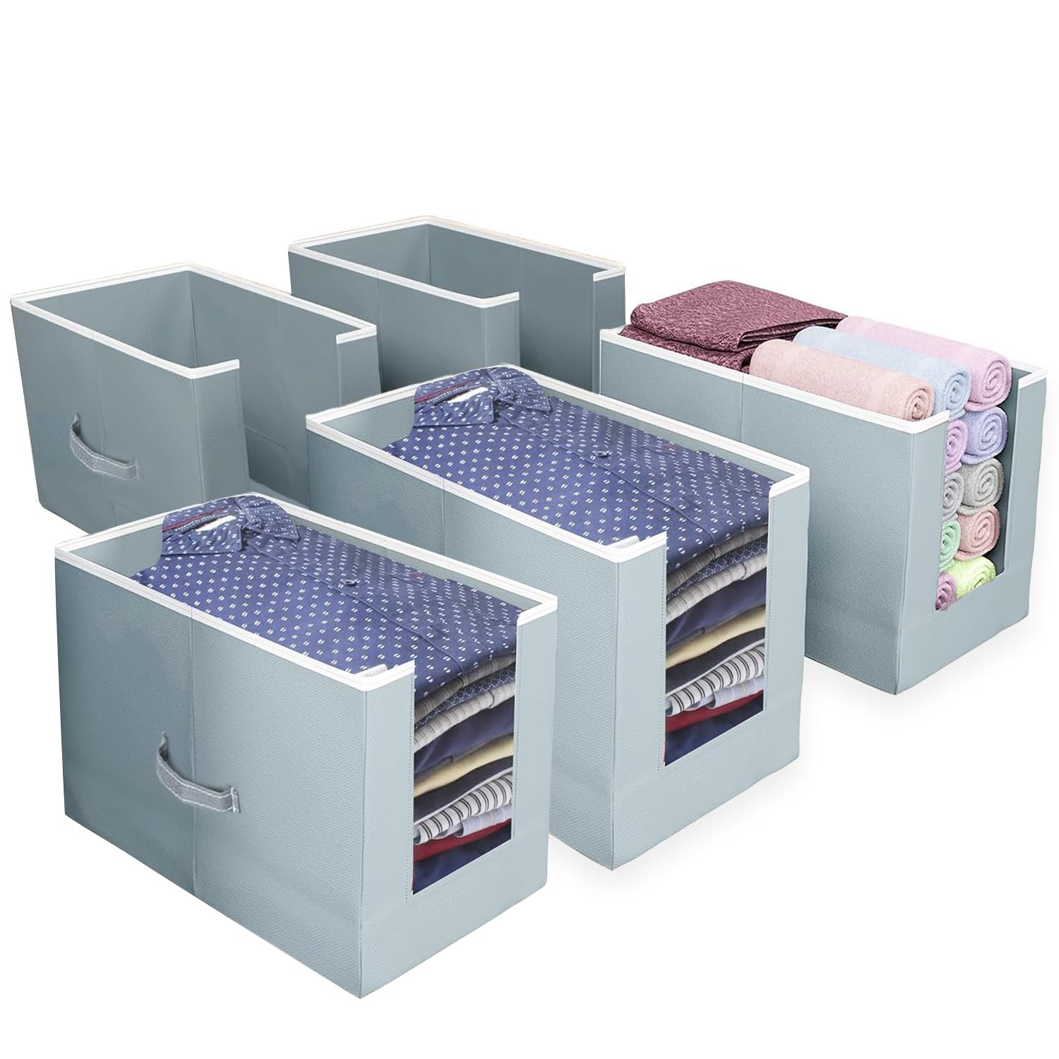 LAXIS® 5 Pcs Non-Woven Shirt Stacker, Organizer for Wardrobe, Clothes Organizer, Grey Color & Foldable, Closet & Wardrobe Organizer, Dress Collapsible, Foldable Cupboard Storage Box Size 40x20x25Cm-image-1