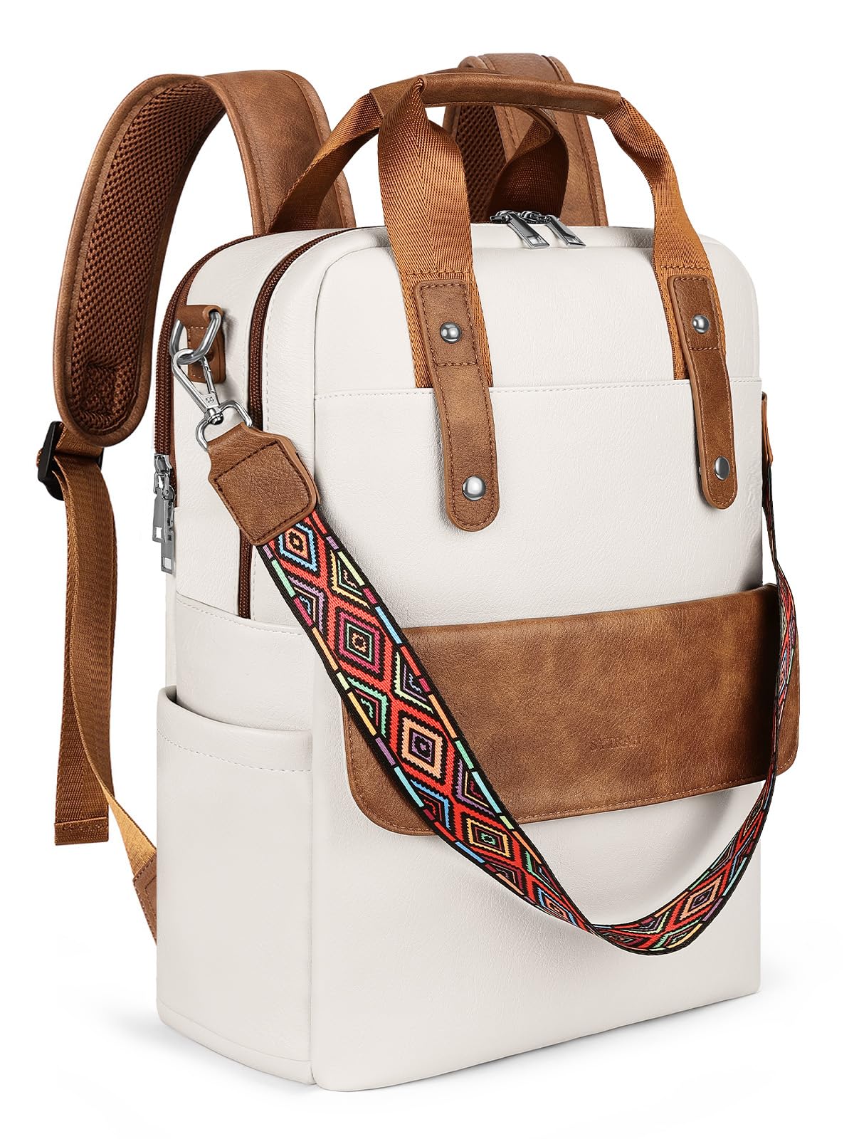 SYTRAH Leather Laptop Backpack 15.6 Inch Womens Laptop Bag, 3 IN 1 Computer Bag Handbag with Colorful Shoulder Bag Strap