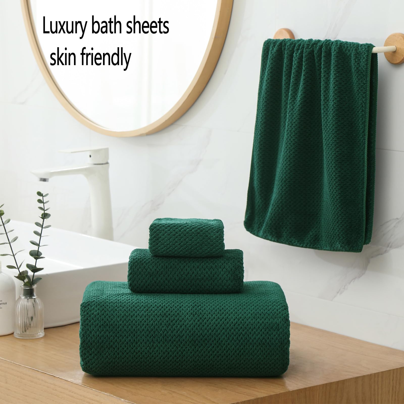 YTYC Asciugamani, 90 x 200 cm, asciugamani da bagno oversize per adulti, set di asciugamani da bagno extra large, in microfibra super morbida, 80% poliestere (verde scuro, 2 pezzi)