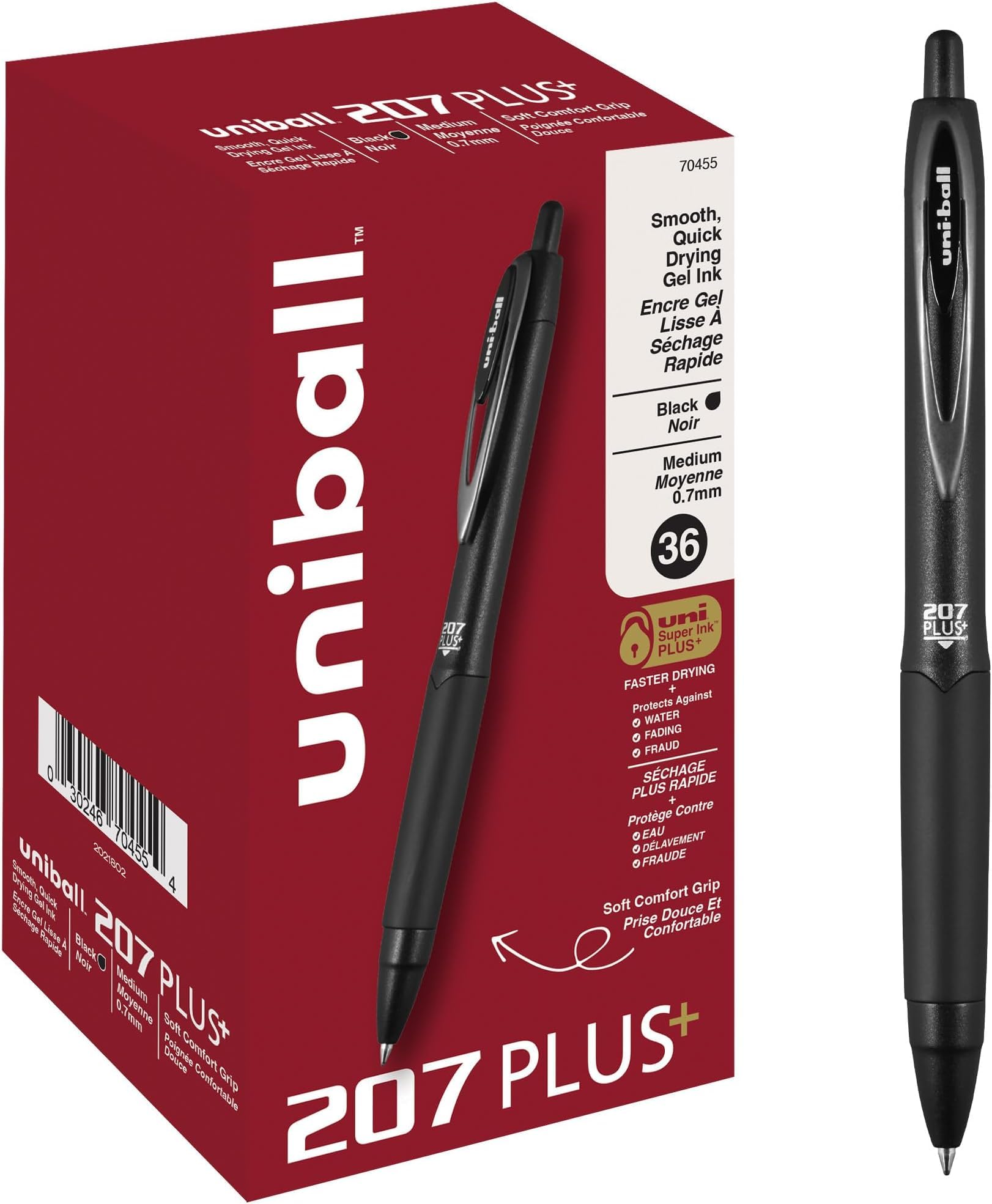 uni-ball 207PLUS+ Gel, 0.7MM, Black (Pack of 216)