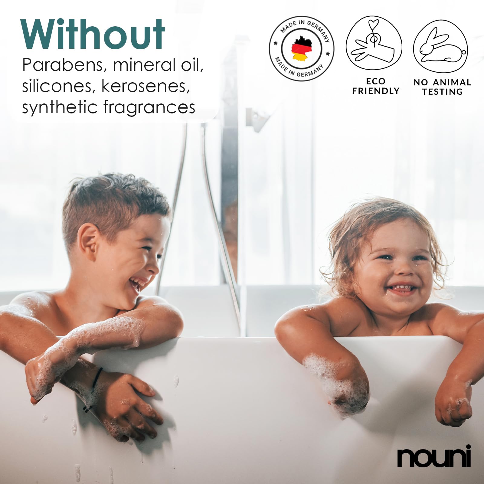 nouni Bubble Bath for Kids - Safe & Gentle Bath Additive with Low Foaming Action, Vegan, Free from Parabens & Sulfates, 250 ml - Image 4