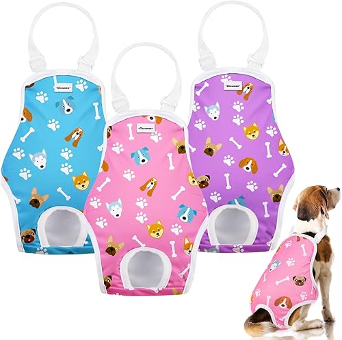 Docuwee Pañales lavables para perras con tirantes ajustables, paquete de 3 pañales reutilizables para cachorros con forro de pañales, pantaletas Docuwee Pañales lavables para perras con tirantes ajustables, paquete de 3 pañales reutilizables para cachorros con forro de pañales, pantaletas