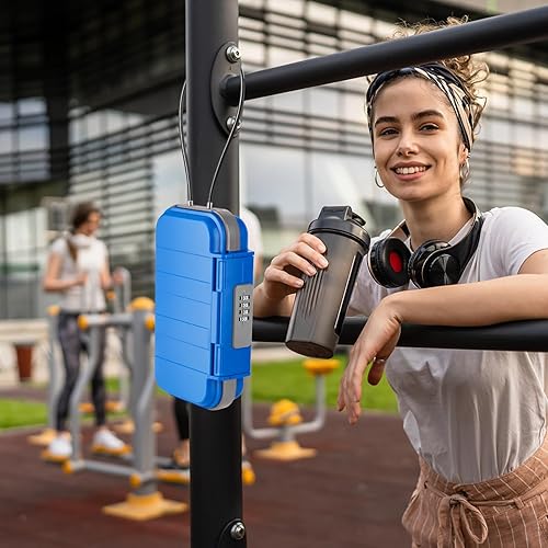 Vista 51 de HUANLANG Caja de seguridad portátil con cerradura de combinación, mini caja de seguridad para viajes en la playa, impermeable, pequeña caja