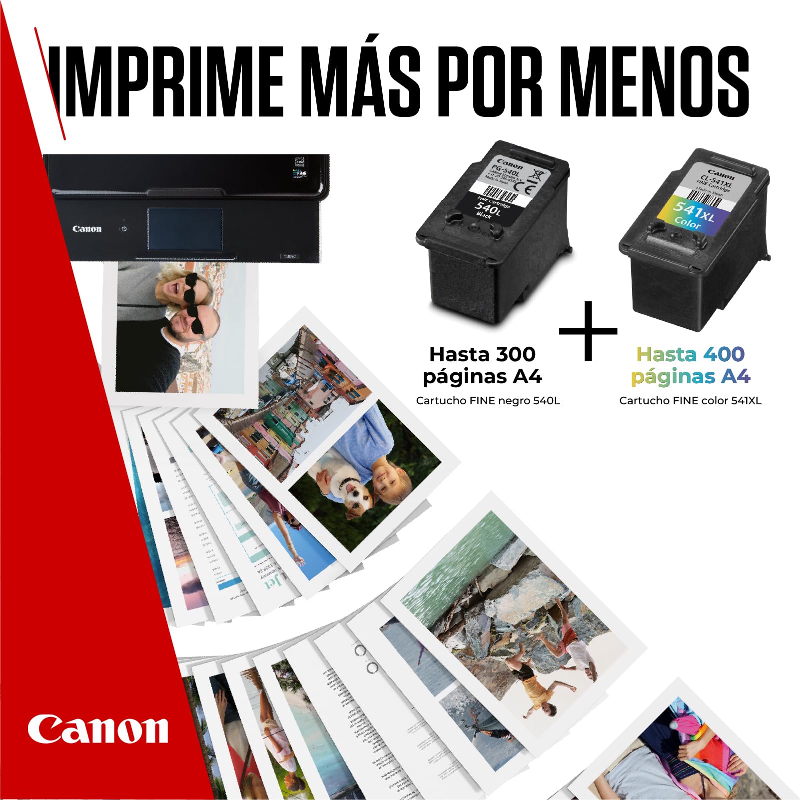 Canon PG-540L + CL-541XL, Cartuchos de Tinta Original, 1 Cartucho de Tinta Independiente en Color Negro y 1 Cartucho Multicolor, Incluye 50 Hojas Papel Fotográfico 4 x 6