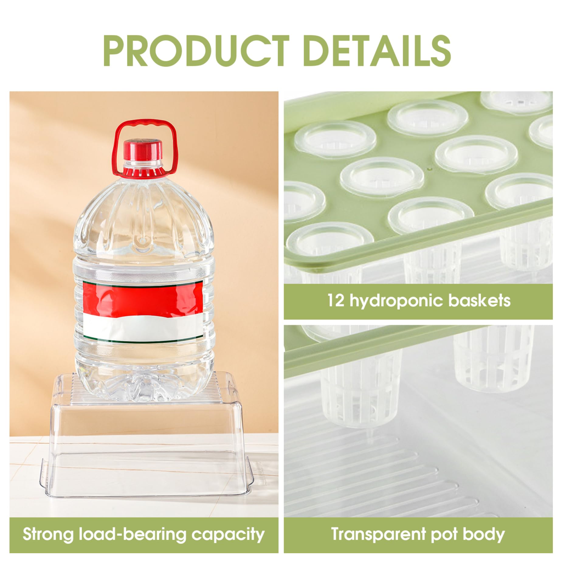 Système de Culture aquaponique hydroponique avec bac de Culture Transparent à 12 Trous et Couvercle Vert idéal pour la Maison Le Balcon ou Un Bureau.