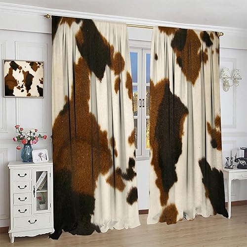 Miniatura 3 de Cortinas opacas de piel de vaca, marrón y blanco, patrón rústico de vida silvestre, para dormitorio de niños y jóvenes, cortinas de sala de estar,