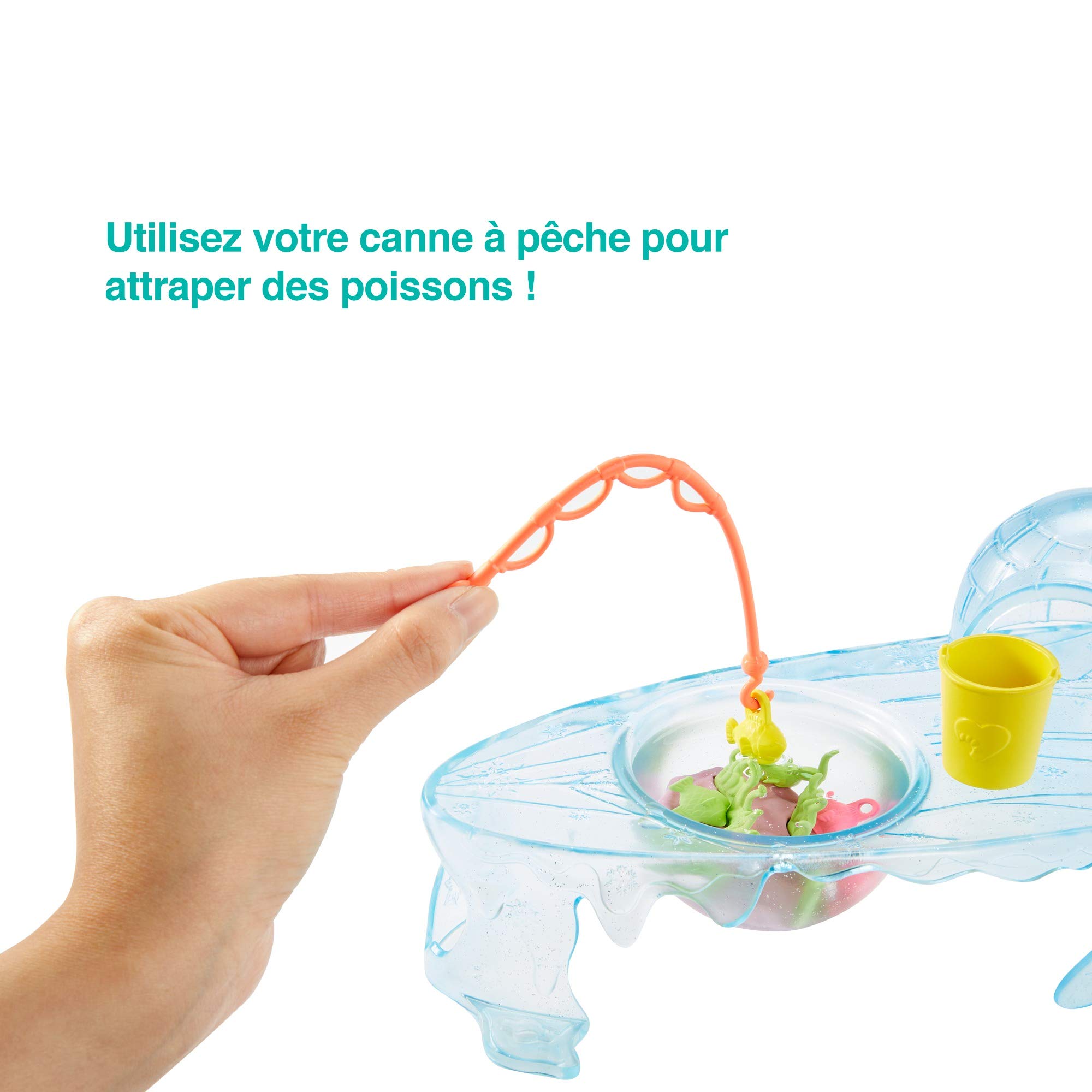 ENCHANTIMALS Coffret Jour De Pêche – Poupée Sashay Phoque Et Figurine Blubber – Accessoires Pêche Et Igloo – Dès 4 Ans
