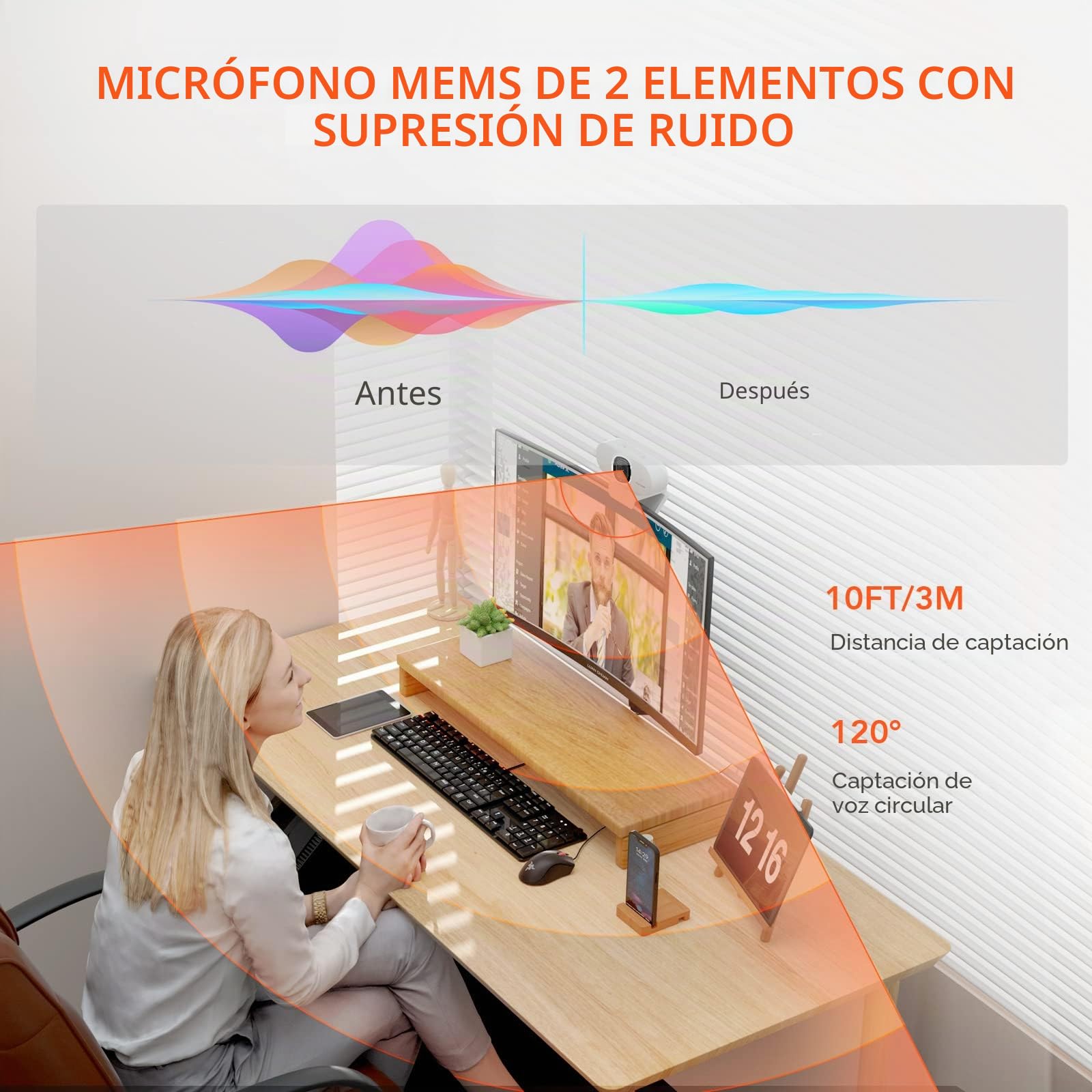 Nuroum Webcam V15-AF con Dos Micrófonos con Cancelación de Ruido Webcam con Enfoque Automático, Videollamadas HD 1080p, Amplio Campo de Visión, Corrección de la Luz, USB Plug&Play para Zoom/Skype