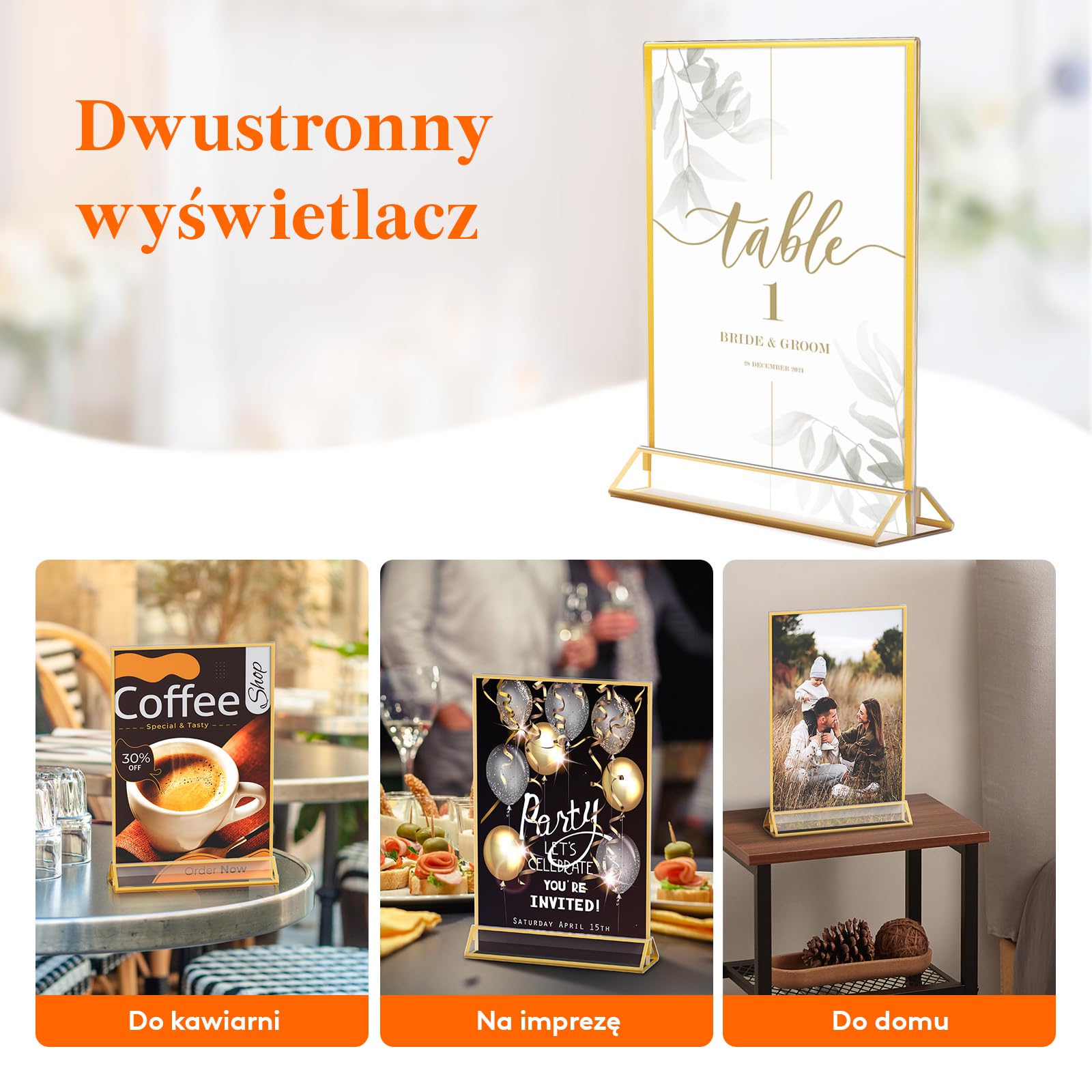 Lifewit 6-częściowy akrylowy uchwyt na znak A5 ze złotymi ramkami, przezroczysty pionowy dwustronny stojak, uchwyty na menu, uchwyty na numer stołu, ramki na zdjęcia na wesele, imprezę, restaurację