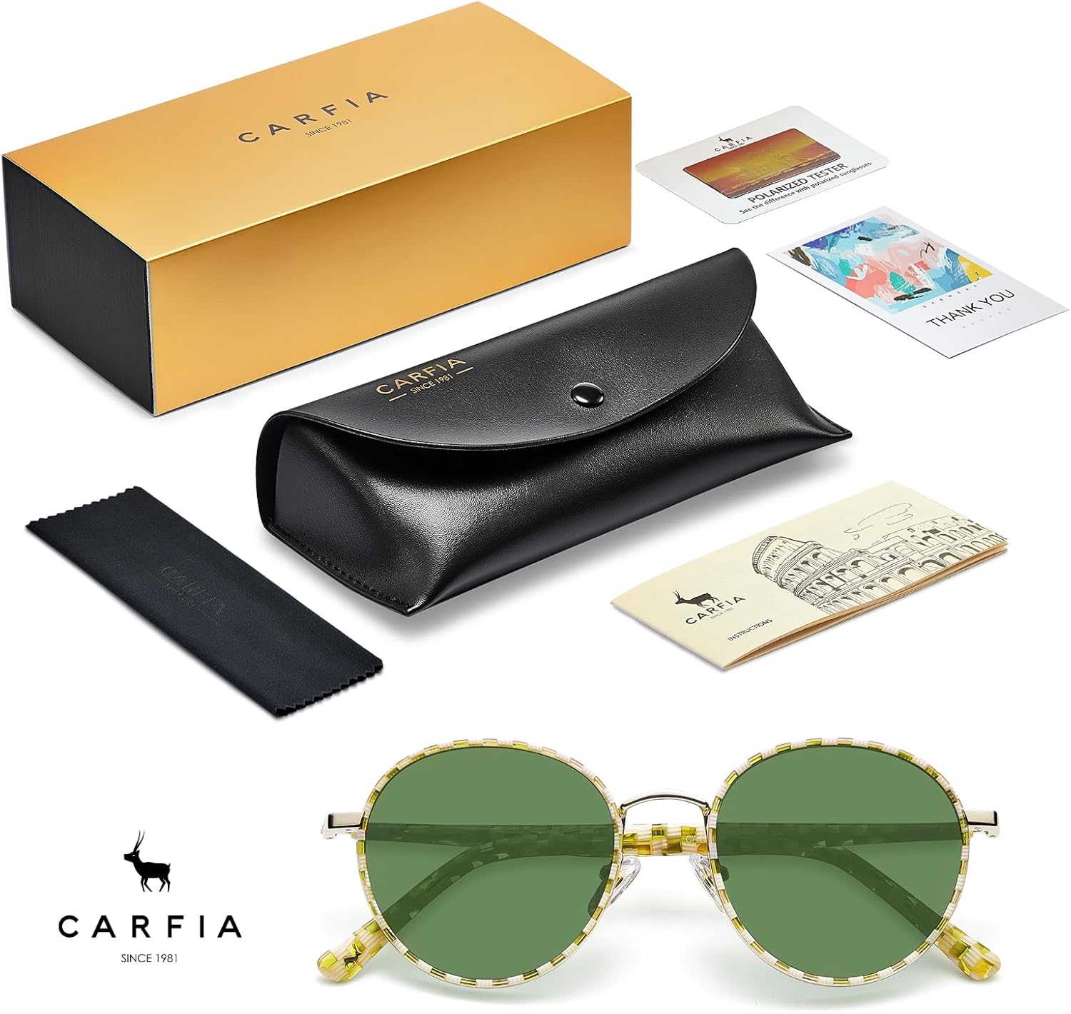 CARFIA Retro Round Polarized Sunglasses for Women UV Protection Acetate Arms Metal Frame Driving Glasses - Image 6