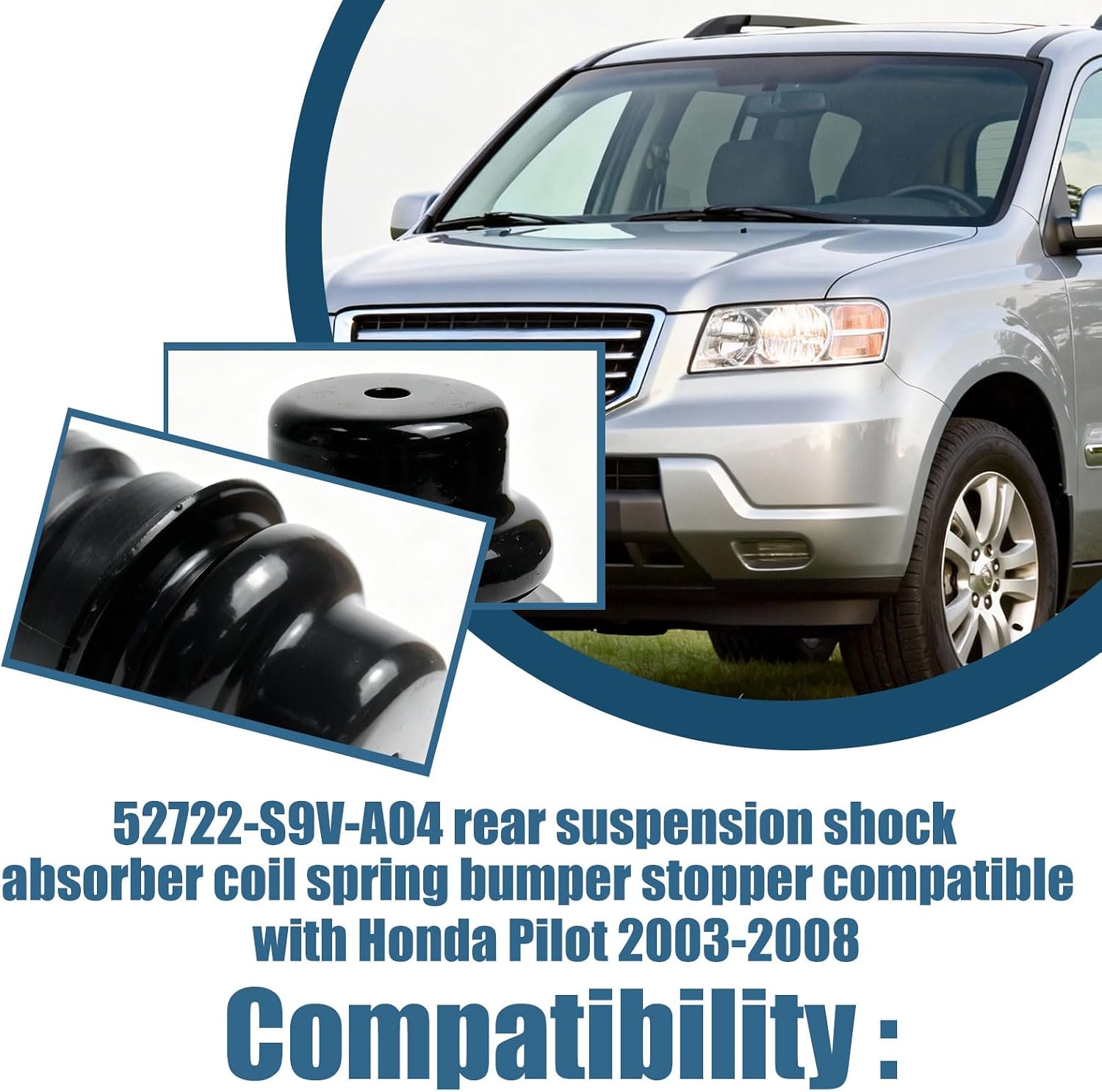 2PCS 52722-S9V-A04 Rear Suspension Shock Absorber Coil Spring Bumper Stoppers On Both Sides, Compatible With Honda Pilot 2003-2008 Rubber Rear Bumper Replacement