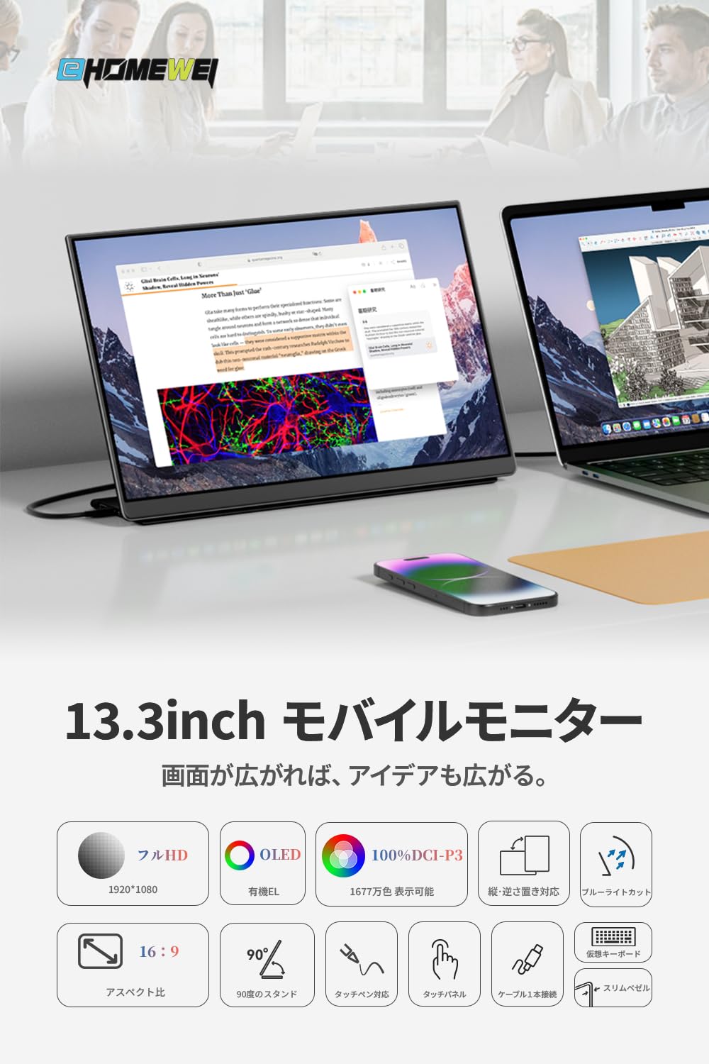 EWEI LO-133PF　モバイルモニター Full HD 13.3 EHOMEWEI モバイルモニター 有機EL LO-133PF 13.3インチ 高性能