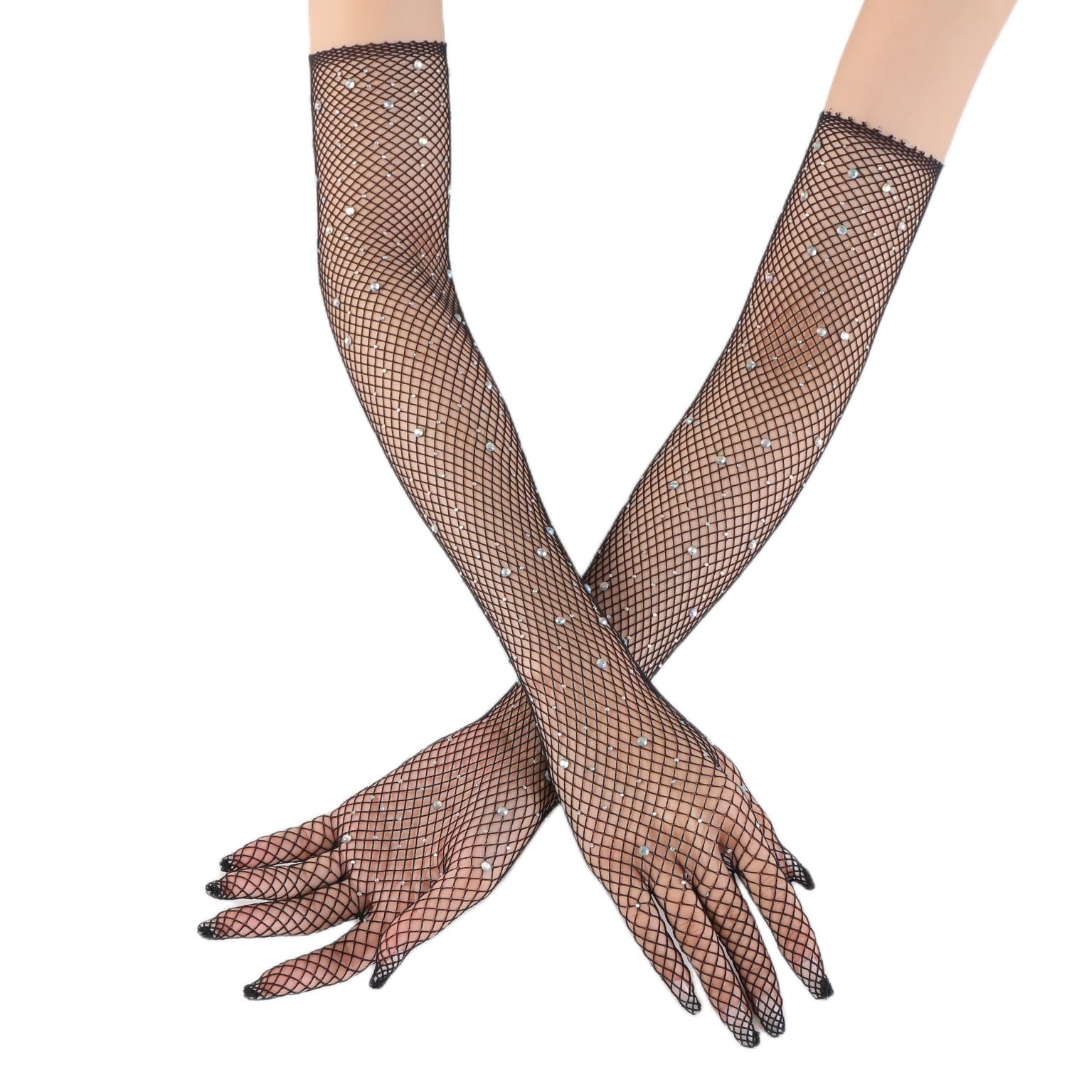 1 Pair of Long Fishnet Gloves for Women Glitter Rhinestone Long Gloves, Fishnet Gloves, Vintage Evening Gloves, Opera Gloves - Image 3