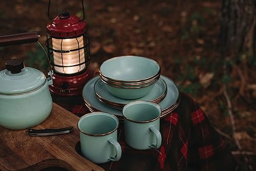 Vista 51 de Barebones Plato profundo esmaltado – Juego de 2 platos llanos – Juego de platos de acero inoxidable horneado acabado a mano – Juego de cocina