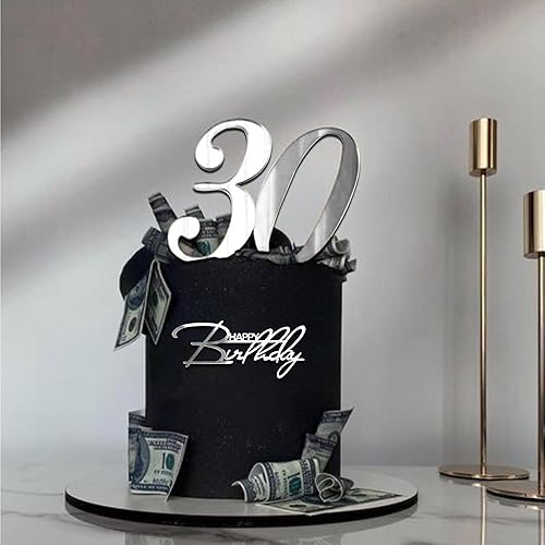 Miniatura 6 de 10 adornos plateados para tartas de cumpleaños, decoración de acrílico para tartas, decoración lateral para tartas, suministros de decoración de