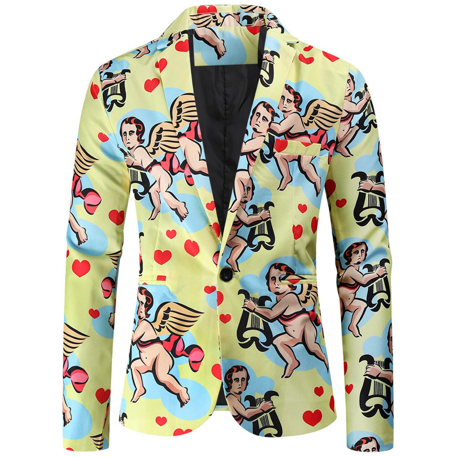Blazer Uomo Slim Fit Formale Elegante Giacca di moda per gli uomini giacca casual fibbia risvolto abito stampato singolo petto giacche di moda con un bottone, giallo, XL