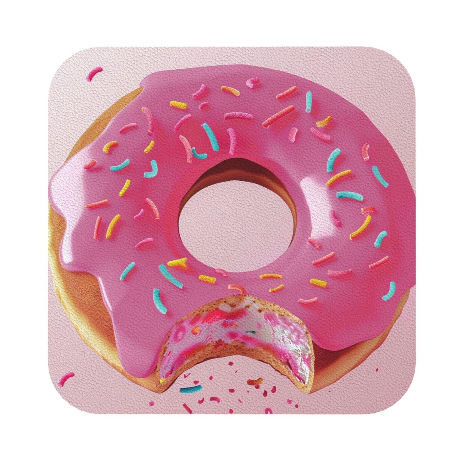 Donut Print Leather Coaster Set of 6, Square Coasters Table Decorative Coffee Cup Beverage Coasters Wine Beer Bar Coasters for Hot Drinks Table Protection